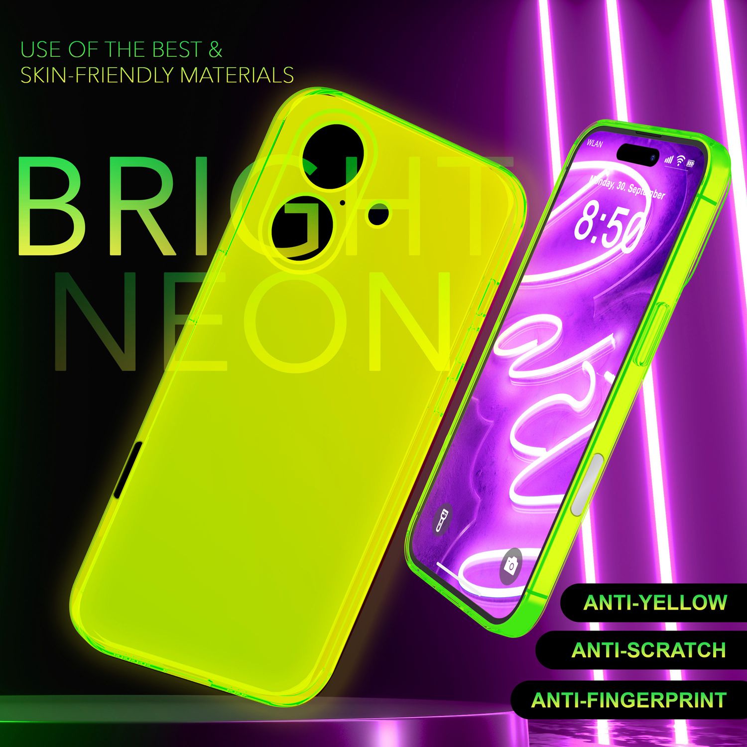 NALIA Klare Neon Hülle für iPhone 16, Flexible Handyhülle in Bunt Leuchtender Farbe, Durchsichtige Silikon Hülle