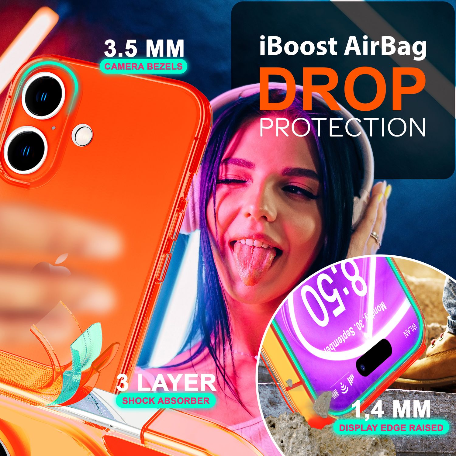 NALIA Klare Neon Hülle für iPhone 16, Flexible Handyhülle in Bunt Leuchtender Farbe, Durchsichtige Silikon Hülle