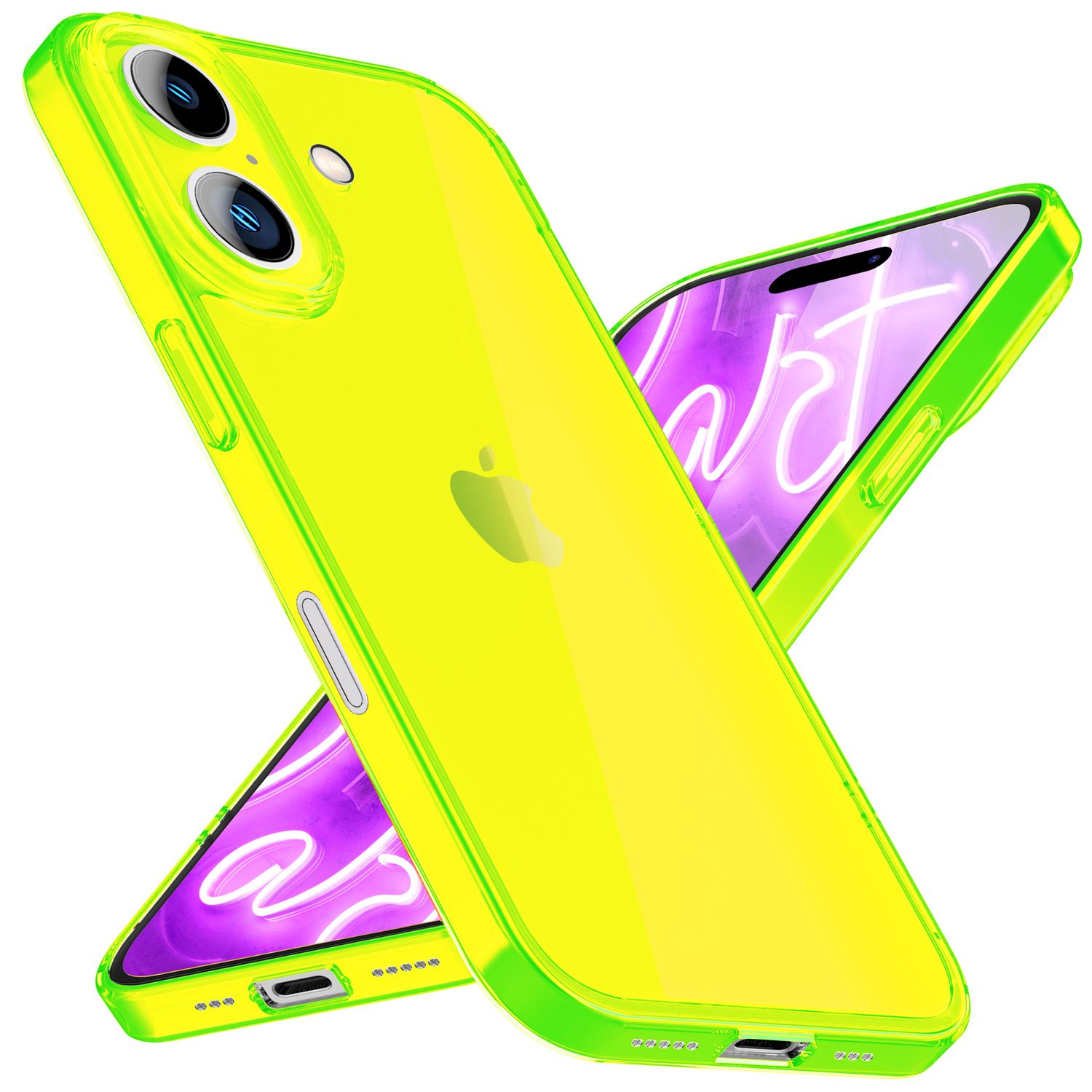 NALIA Klare Neon Hülle für iPhone 16 Plus, Durchsichtige Handyhülle in Bunt Leuchtender Farbe, Slim Silikon Hülle