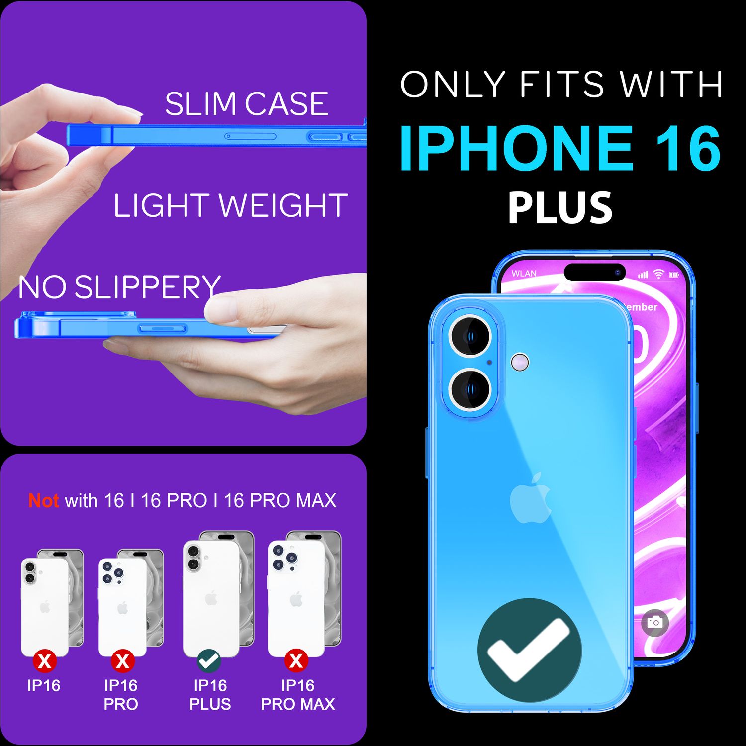 NALIA Klare Neon Hülle für iPhone 16 Plus, Durchsichtige Handyhülle in Bunt Leuchtender Farbe, Slim Silikon Hülle