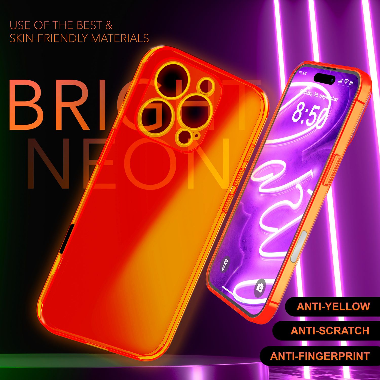 NALIA Klare Neon Hülle für iPhone 16 Pro, Durchsichtige Handyhülle in Bunt Leuchtender Farbe, Slim Silikon Hülle