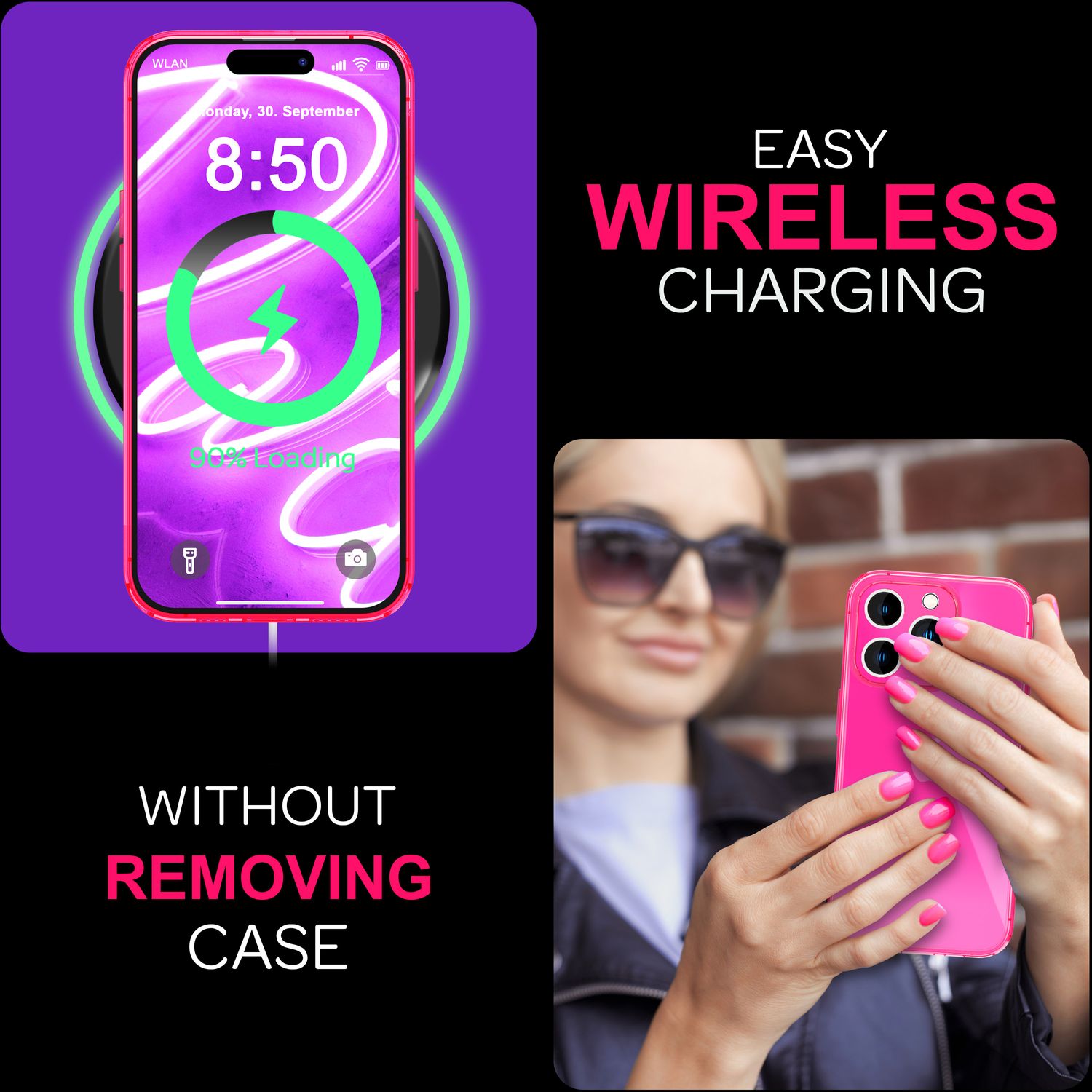 NALIA Klare Neon Hülle für iPhone 16 Pro, Durchsichtige Handyhülle in Bunt Leuchtender Farbe, Slim Silikon Hülle