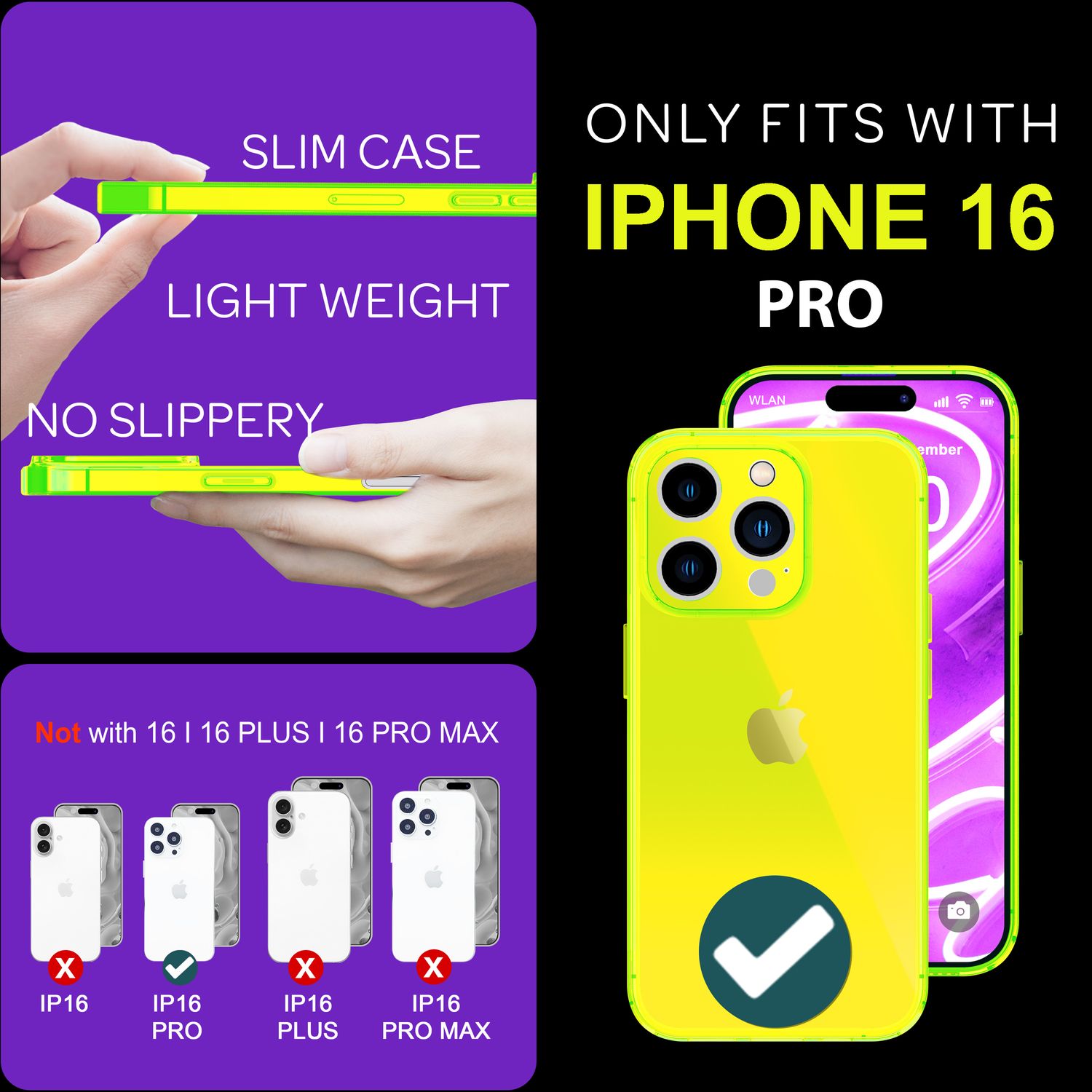 NALIA Klare Neon Hülle für iPhone 16 Pro, Durchsichtige Handyhülle in Bunt Leuchtender Farbe, Slim Silikon Hülle