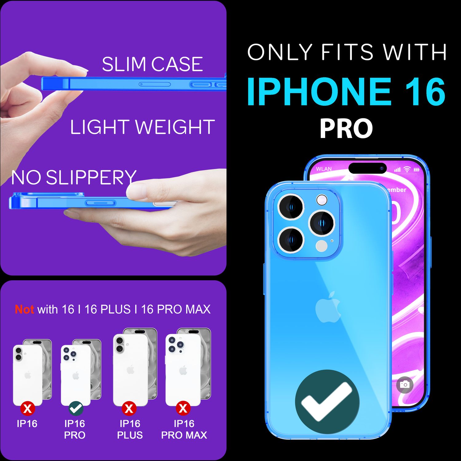 NALIA Klare Neon Hülle für iPhone 16 Pro, Durchsichtige Handyhülle in Bunt Leuchtender Farbe, Slim Silikon Hülle