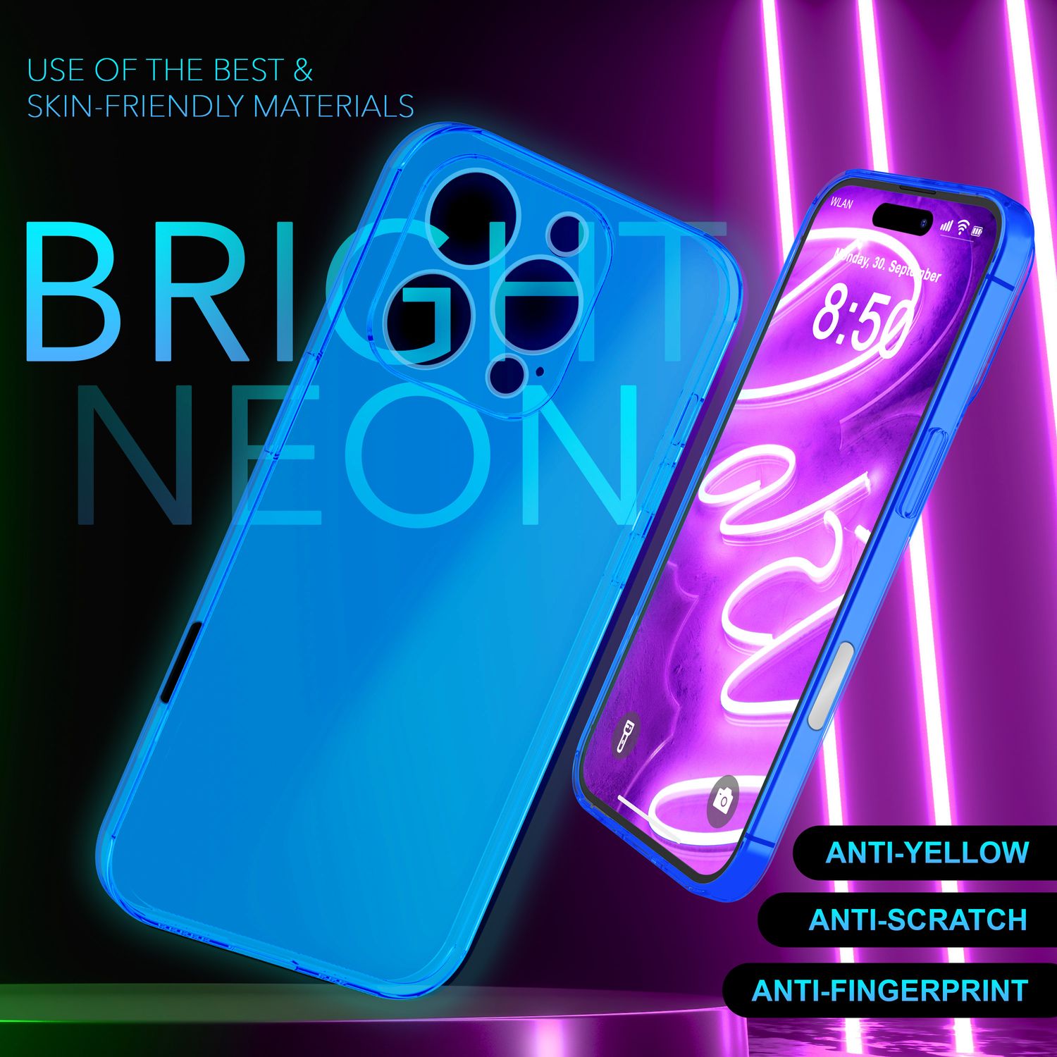NALIA Klare Neon Hülle für iPhone 16 Pro Max, Durchsichtige Handyhülle in Bunt Leuchtender Farbe, Silikon Hülle