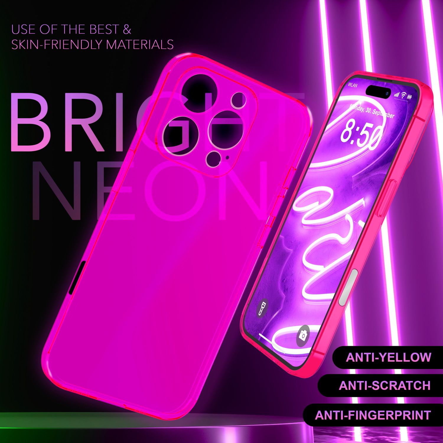 NALIA Klare Neon Hülle für iPhone 16 Pro Max, Durchsichtige Handyhülle in Bunt Leuchtender Farbe, Silikon Hülle