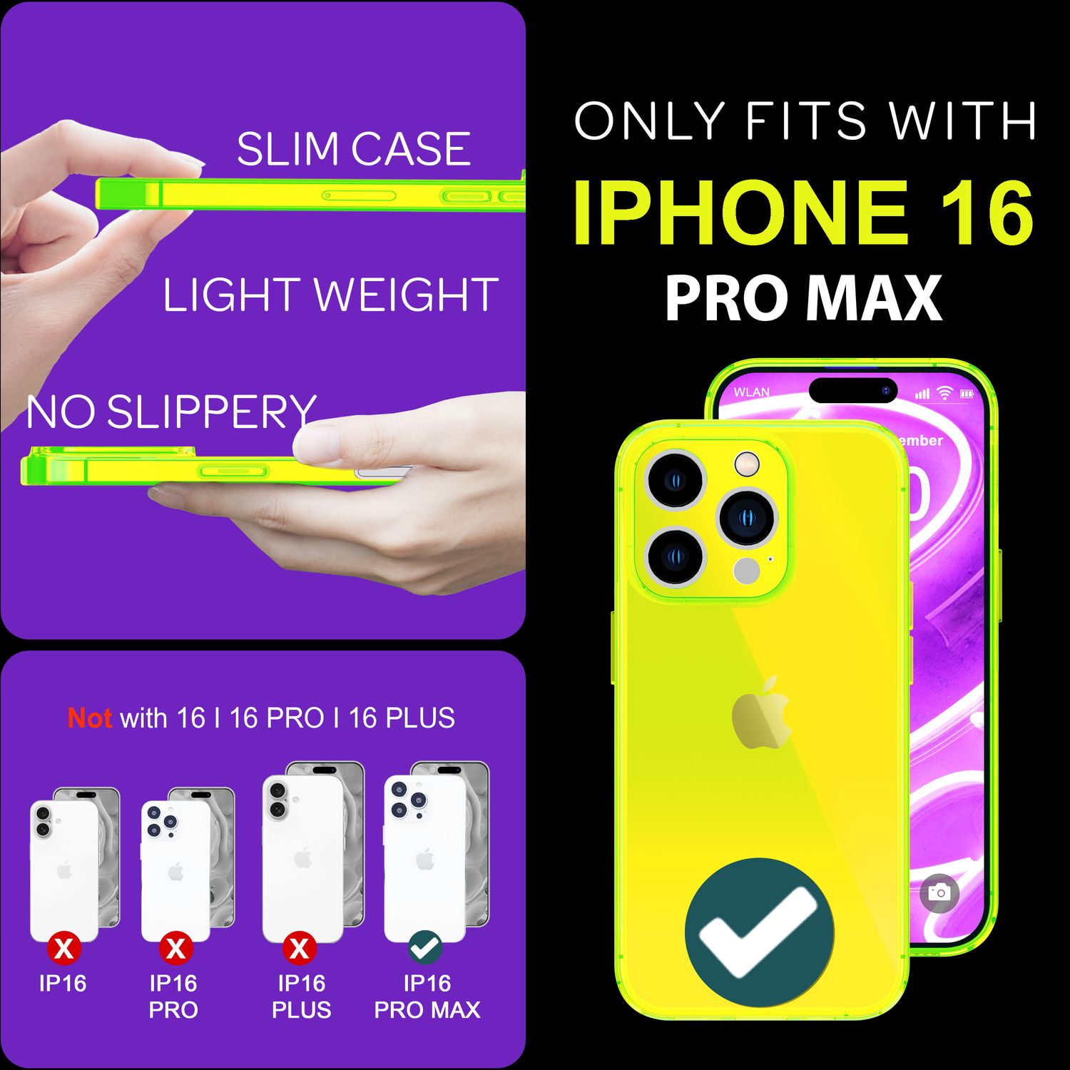 NALIA Klare Neon Hülle für iPhone 16 Pro Max, Durchsichtige Handyhülle in Bunt Leuchtender Farbe, Silikon Hülle