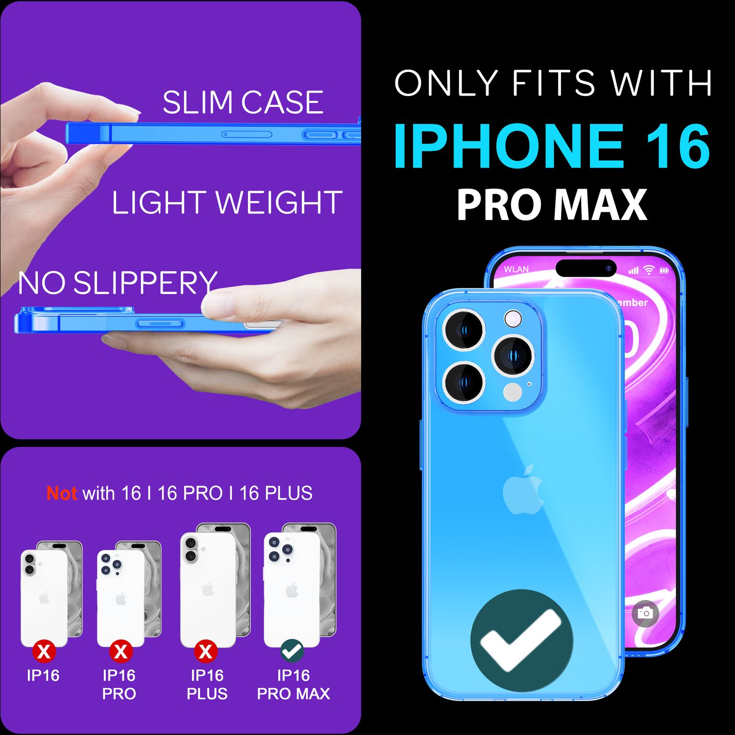 NALIA Klare Neon Hülle für iPhone 16 Pro Max, Durchsichtige Handyhülle in Bunt Leuchtender Farbe, Silikon Hülle