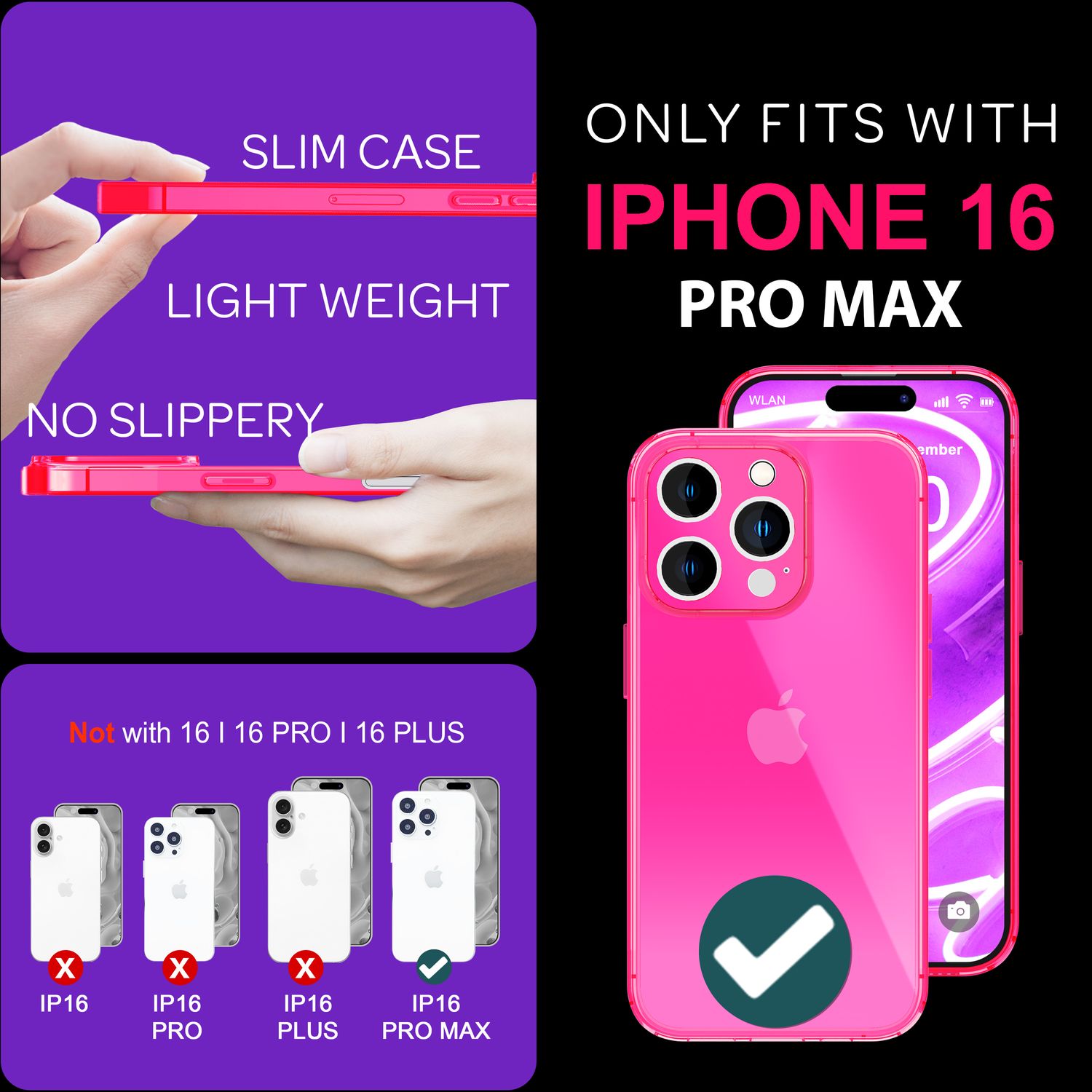 NALIA Klare Neon Hülle für iPhone 16 Pro Max, Durchsichtige Handyhülle in Bunt Leuchtender Farbe, Silikon Hülle