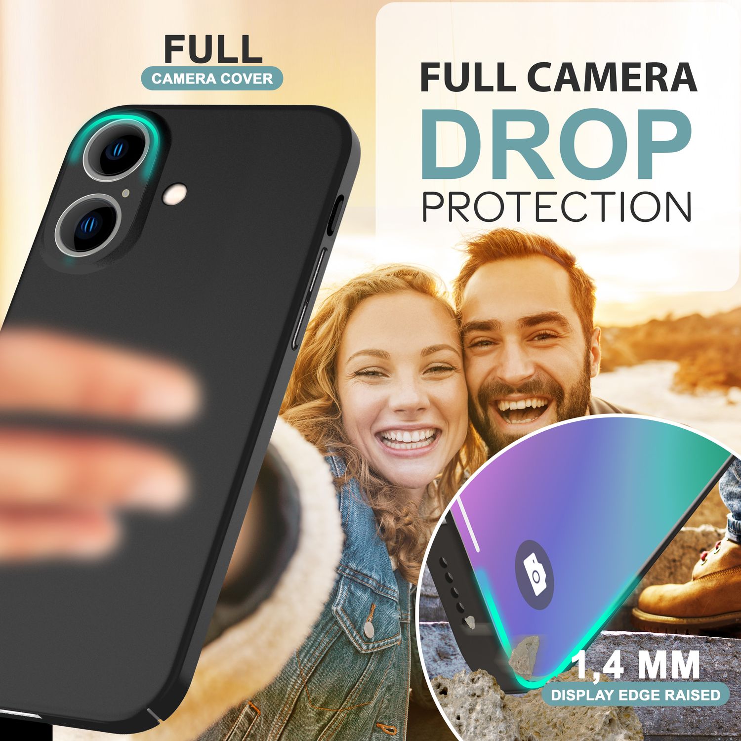 NALIA Ultra Dünne Harte Hülle für iPhone 16 Plus, Leichte Schlanke 0,5mm Handyhülle, Rutschfeste Schutzhülle Schwarz NALIA SlimFit Hülle