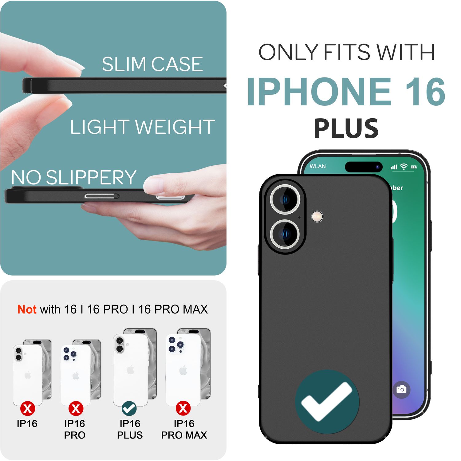 NALIA Ultra Dünne Harte Hülle für iPhone 16 Plus, Leichte Schlanke 0,5mm Handyhülle, Rutschfeste Schutzhülle Schwarz NALIA SlimFit Hülle