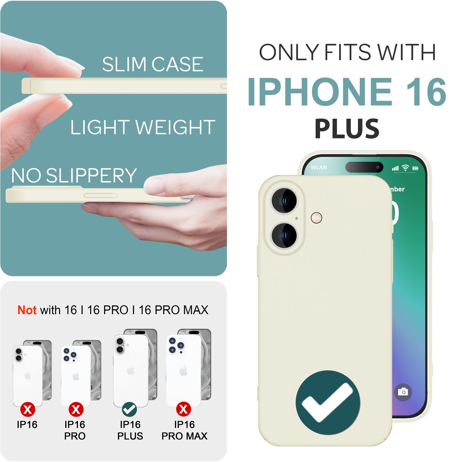 NALIA Ultra Dünne Harte Hülle für iPhone 16 Plus, Leichte Schlanke 0,5mm Handyhülle, Rutschfeste Schutzhülle Creme Weiß NALIA SlimFit Hülle