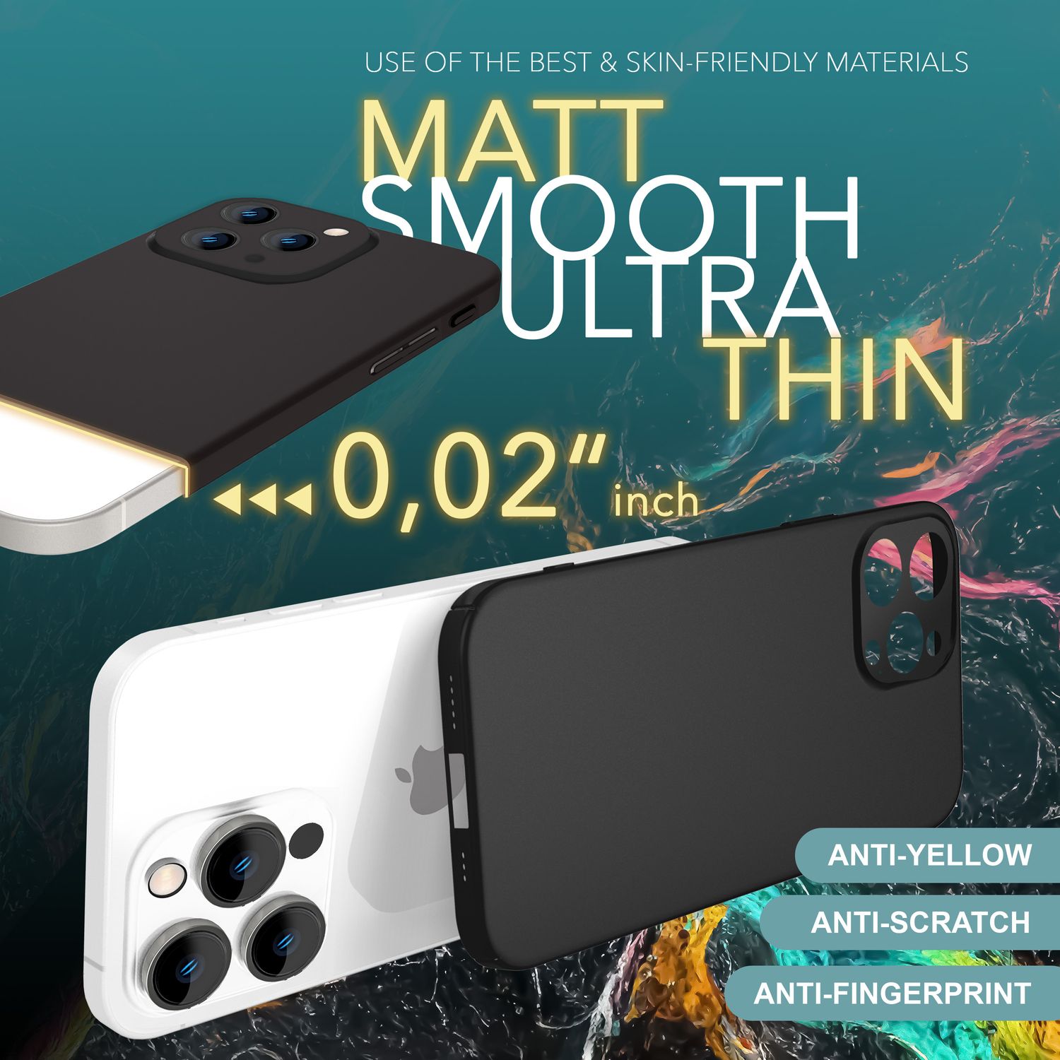 NALIA Ultra Dünne Harte Hülle für iPhone 16 Pro, Leichte Schlanke 0,5mm Handyhülle, Rutschfeste Schutzhülle Schwarz NALIA SlimFit Hülle