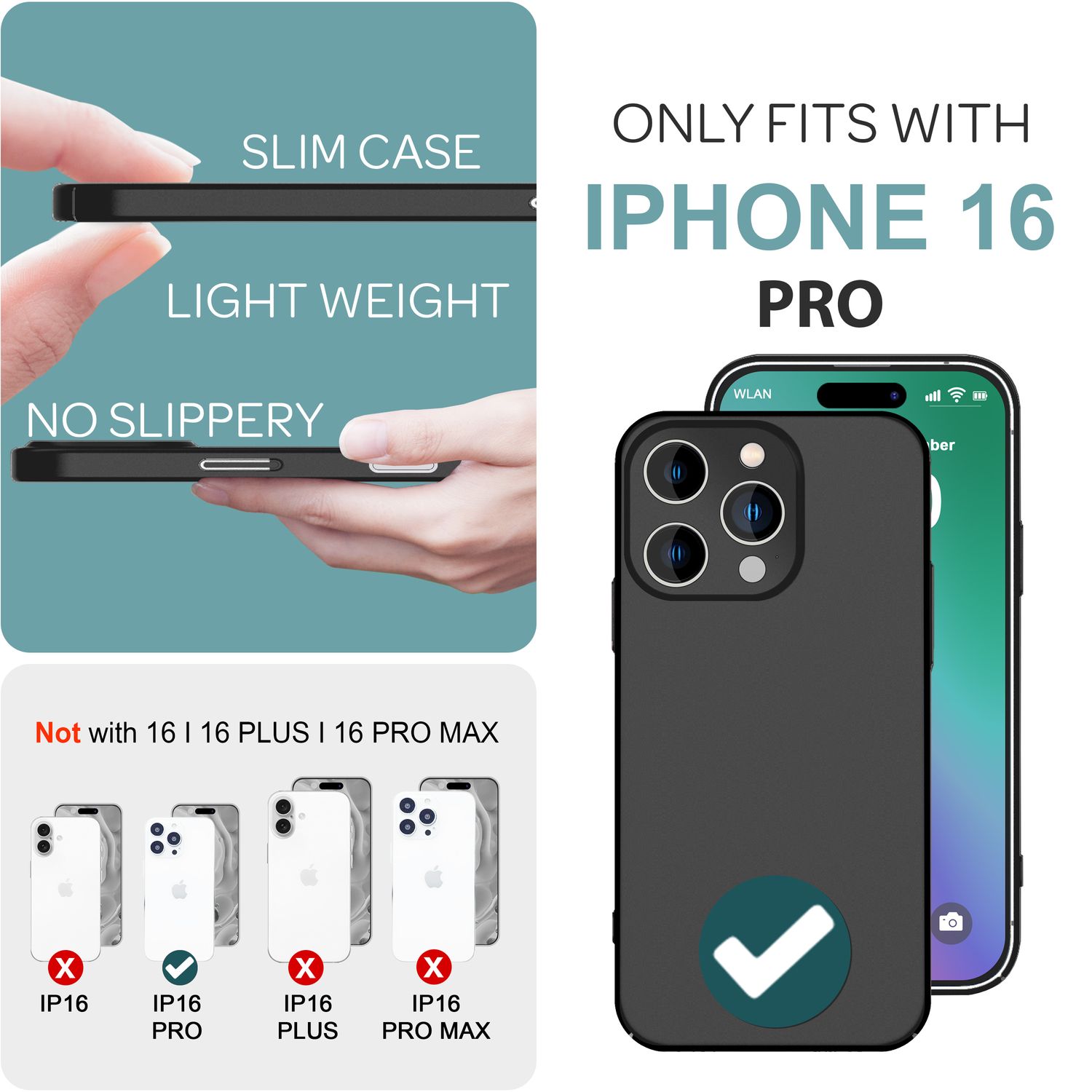 NALIA Ultra Dünne Harte Hülle für iPhone 16 Pro, Leichte Schlanke 0,5mm Handyhülle, Rutschfeste Schutzhülle Schwarz NALIA SlimFit Hülle