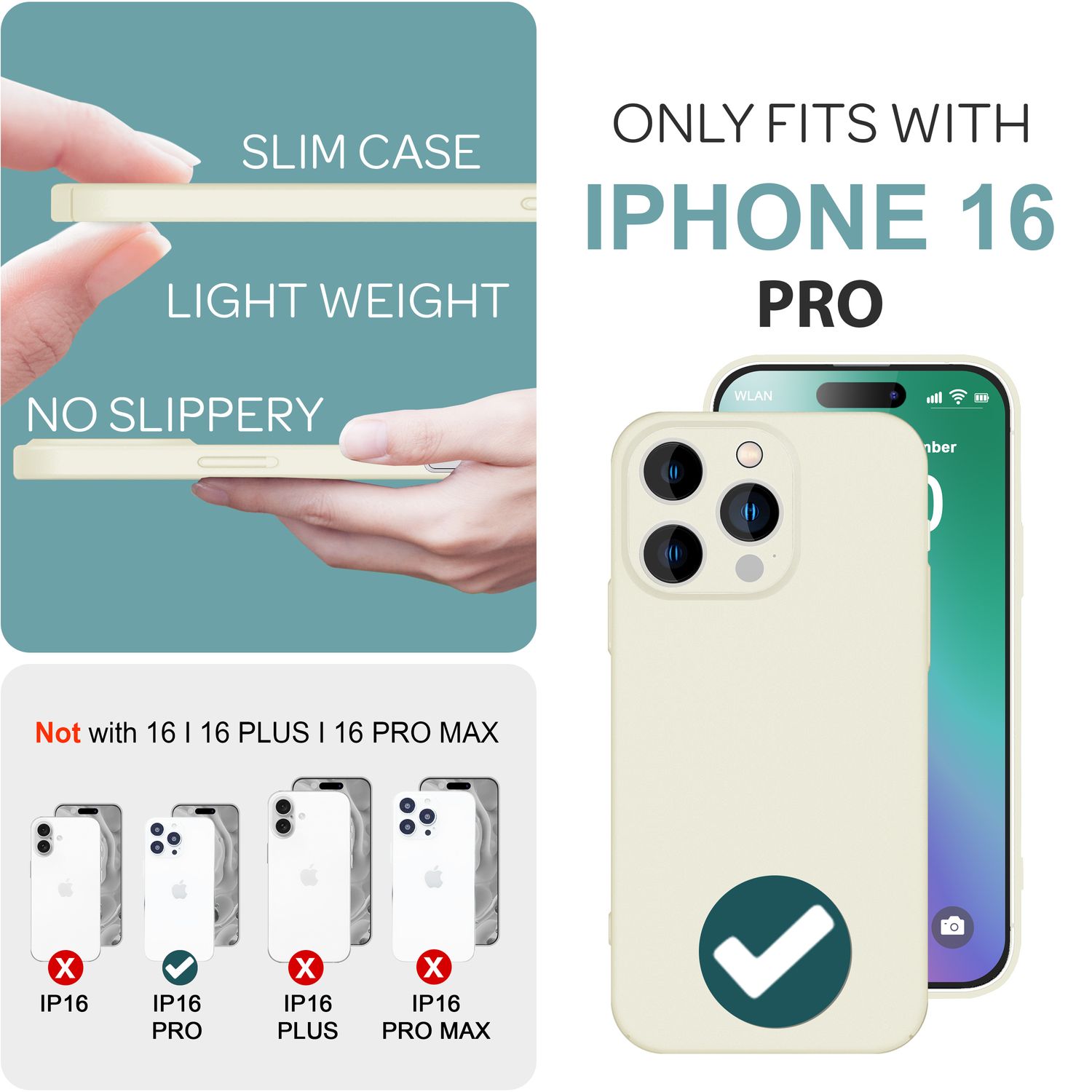 NALIA Ultra Dünne Harte Hülle für iPhone 16 Pro, Leichte Schlanke 0,5mm Handyhülle, Rutschfeste Schutzhülle Creme Weiß NALIA SlimFit Hülle