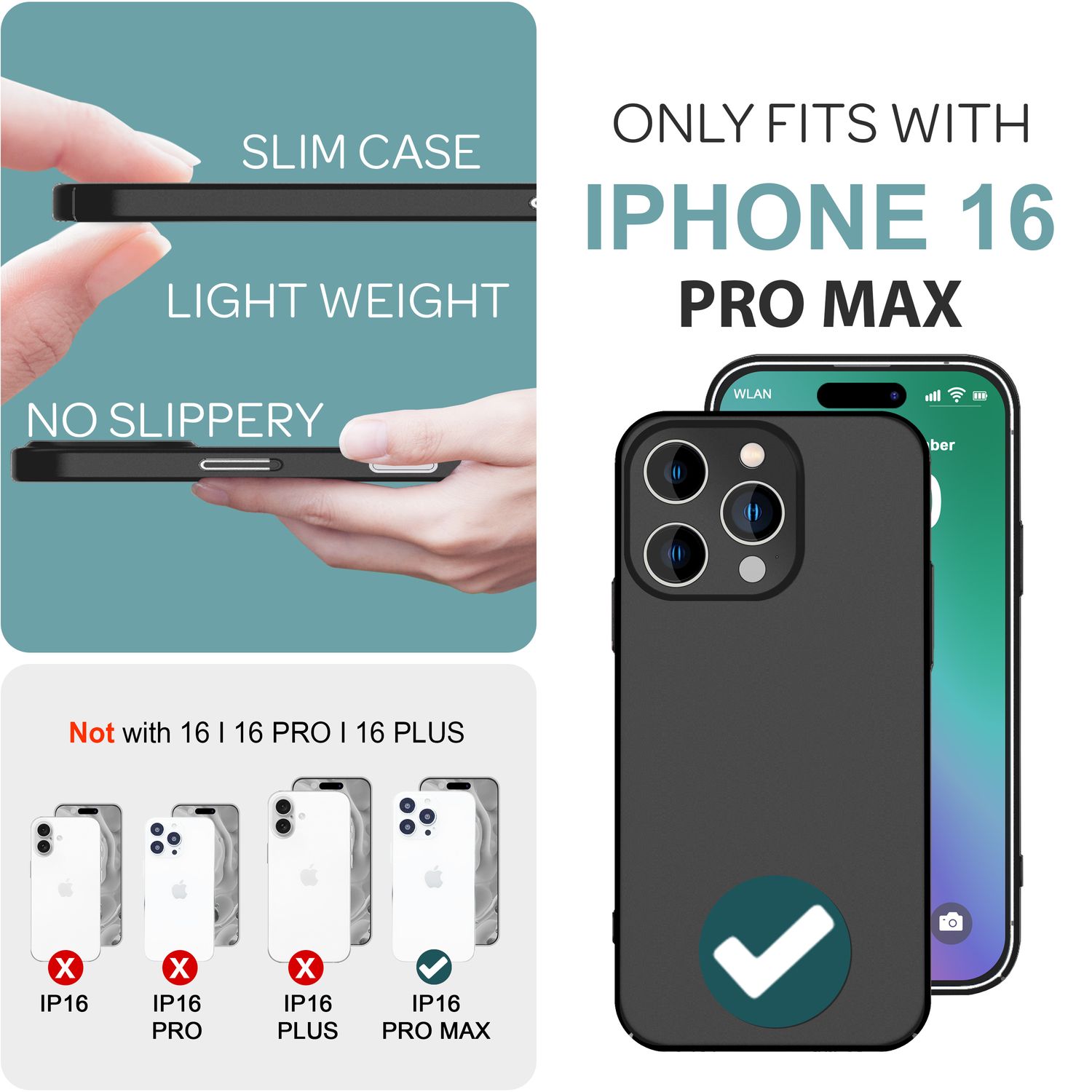 NALIA Ultra Dünne Harte Hülle für iPhone 16 Pro Max, Leicht Schlank 0,5mm Handyhülle, Rutschfeste Schutzhülle Schwarz NALIA SlimFit Hülle