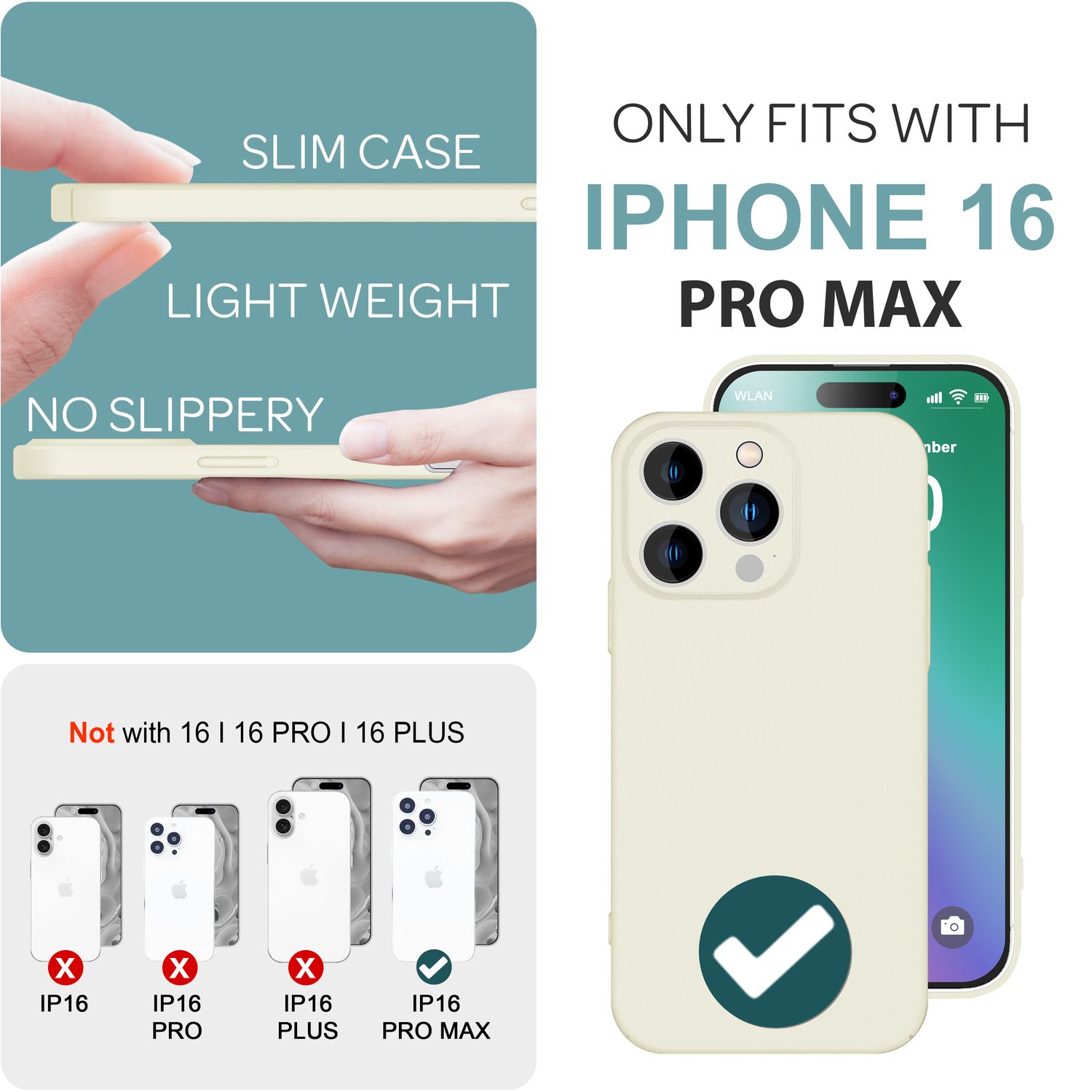NALIA Ultra Dünne Harte Hülle für iPhone 16 Pro Max, Leicht Schlank 0,5mm Handyhülle, Rutschfeste Schutzhülle Creme Weiß NALIA SlimFit Hülle