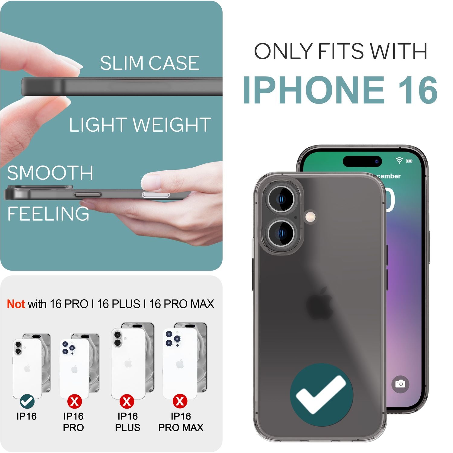 NALIA Extrem Dünne Schutzhülle für iPhone 16, 0,3mm Schlank Ultra Slim Cover Hülle, Semi-Transparente Handyhülle Schwarz NALIA SlimFit Hülle