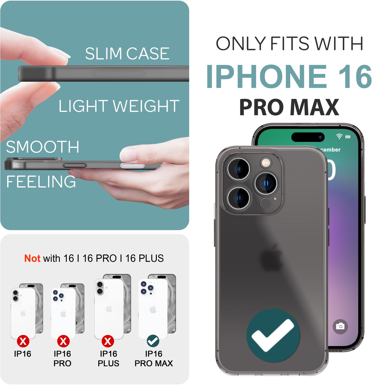 NALIA Extrem Dünne Schutzhülle für iPhone 16 Pro Max, 0,3mm Cover Ultra Slim Hülle, Semi-Transparente Handyhülle Schwarz NALIA SlimFit Hülle