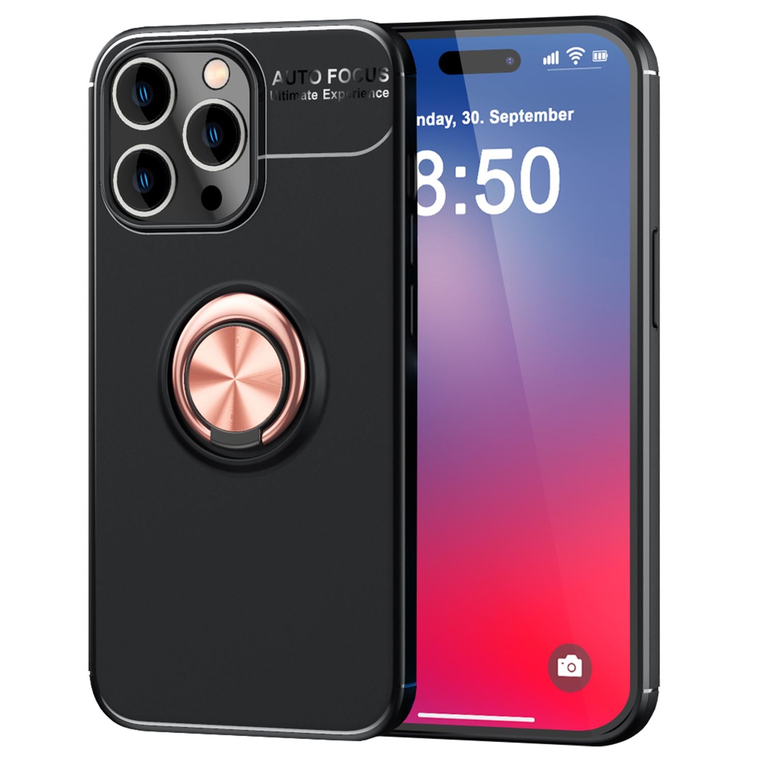 NALIA Schutzhülle mit Ring für iPhone 16 Pro Max, Matt-Schwarze Silikon Hülle mit 360° Finger-Halter für Stand