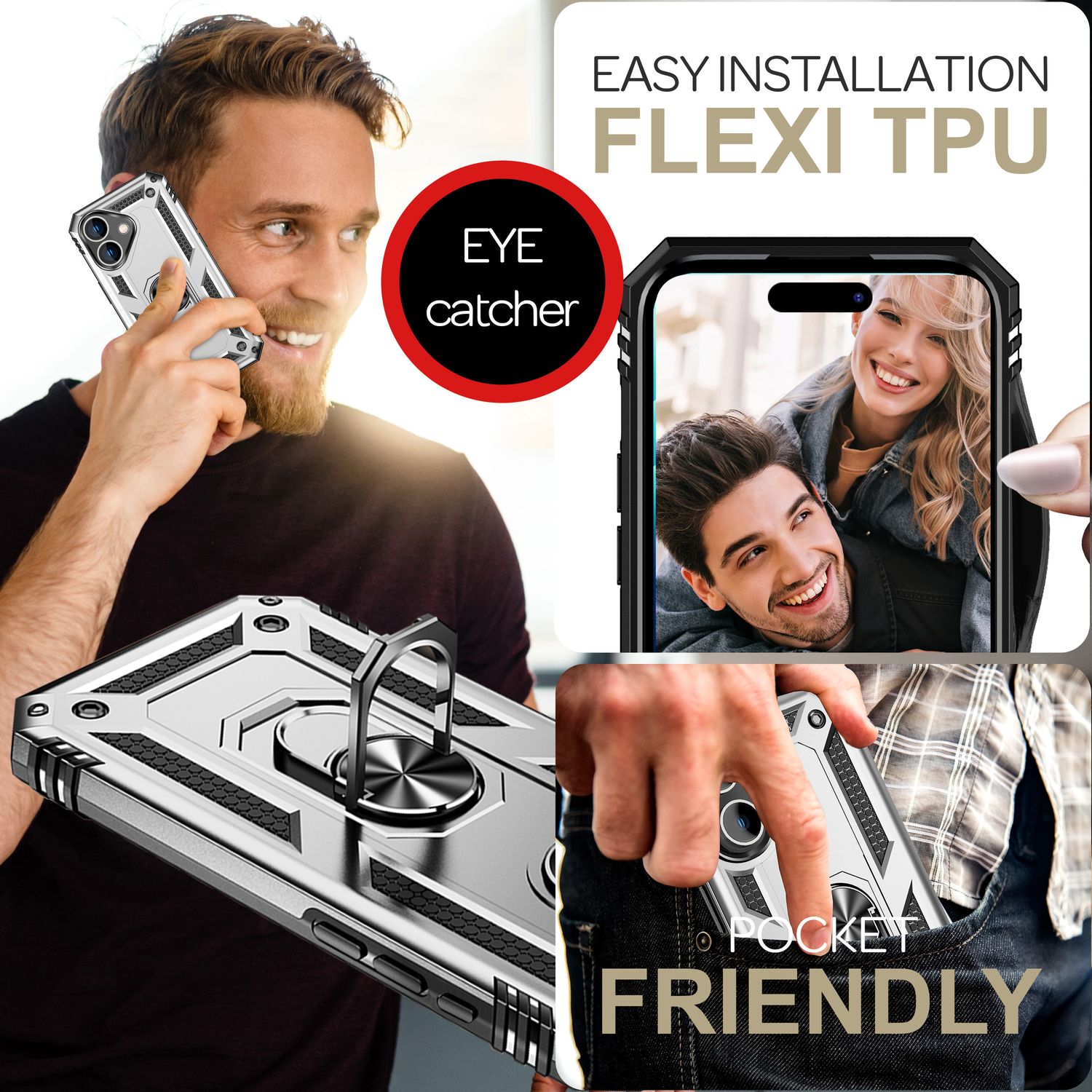 NALIA Military-Style Ringhülle für iPhone 16, Extrem Schutz Panzer Handyhülle, Hardcase Hülle mit 360° Ring Silber NALIA Protective Hülle