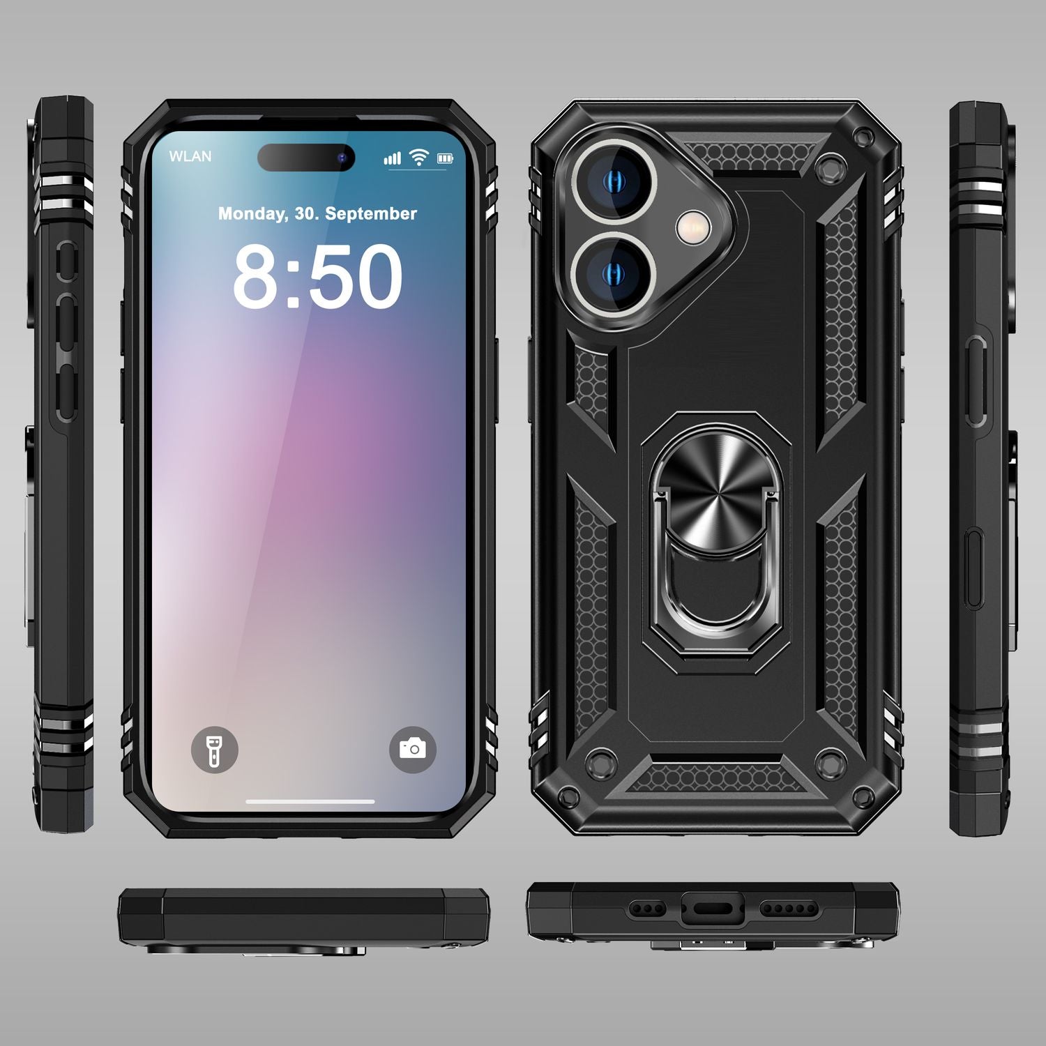 NALIA Military-Style Ringhülle für iPhone 16 Plus, Extrem Schutz Panzer Handyhülle, Hardcase Hülle mit 360° Ring Schwarz NALIA Outdoor Hülle