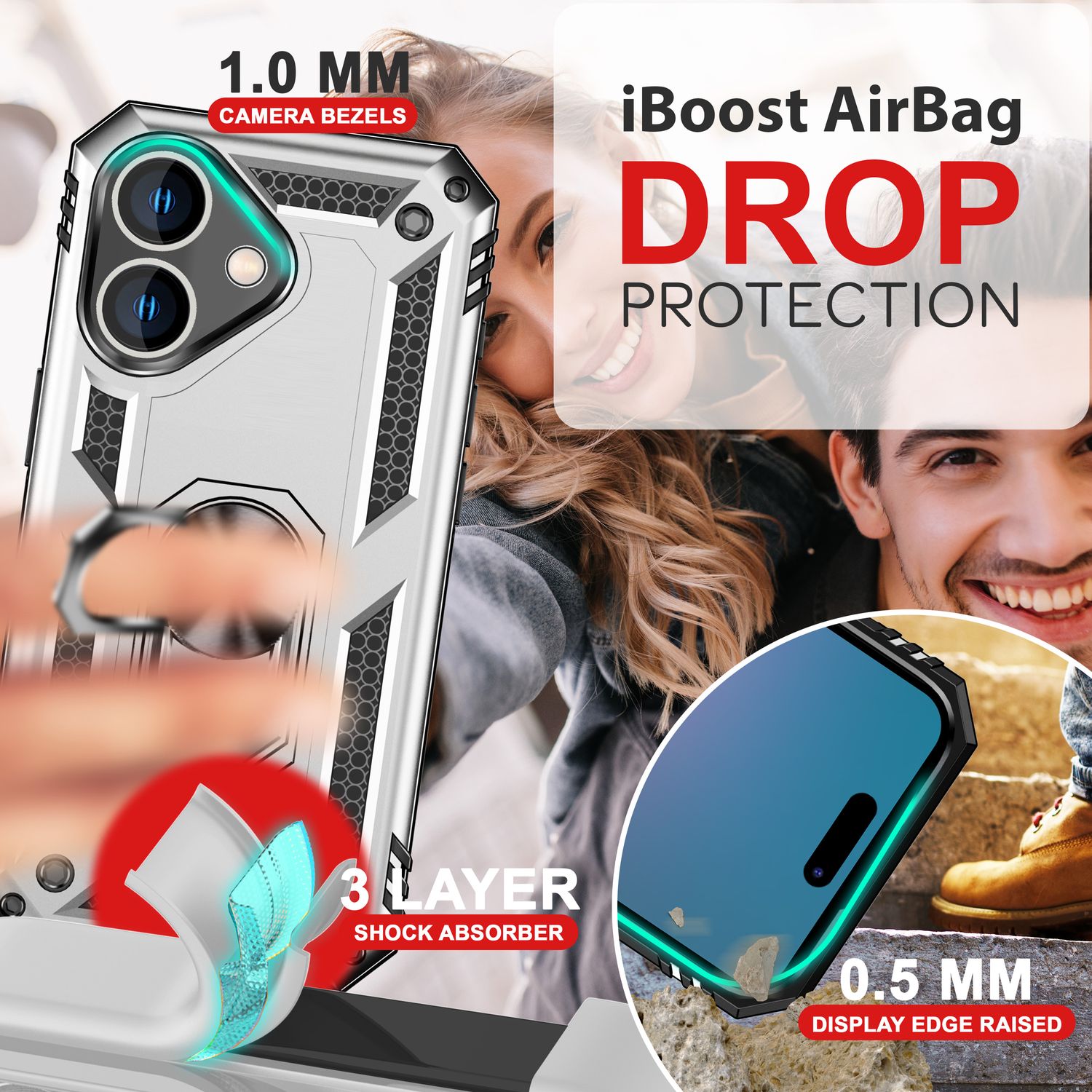 NALIA Military-Style Ringhülle für iPhone 16 Plus, Extrem Schutz Panzer Handyhülle, Hardcase Hülle mit 360° Ring Silber NALIA Outdoor Hülle