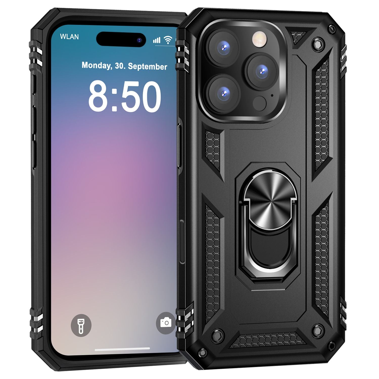 NALIA Military-Style Ringhülle für iPhone 16 Pro, Extrem Schutz Panzer Handyhülle, Hardcase Hülle mit 360° Ring Schwarz NALIA Outdoor Hülle