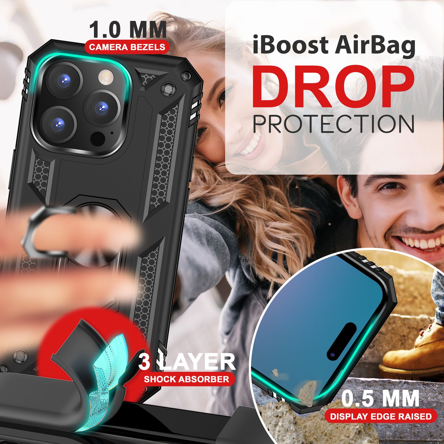 NALIA Military-Style Ringhülle für iPhone 16 Pro, Extrem Schutz Panzer Handyhülle, Hardcase Hülle mit 360° Ring Schwarz NALIA Outdoor Hülle