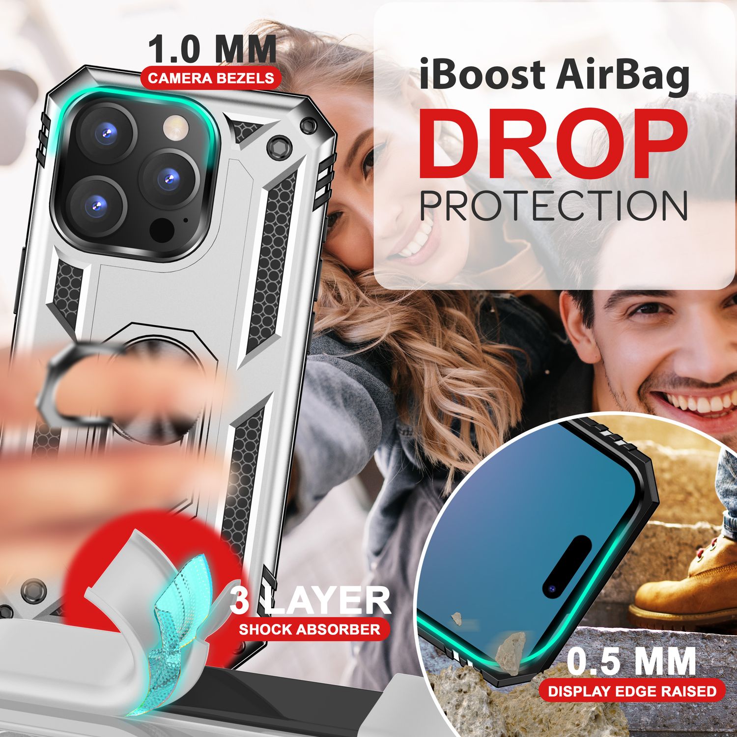 NALIA Military-Style Ringhülle für iPhone 16 Pro, Extrem Schutz Panzer Handyhülle, Hardcase Hülle mit 360° Ring Silber NALIA Outdoor Hülle