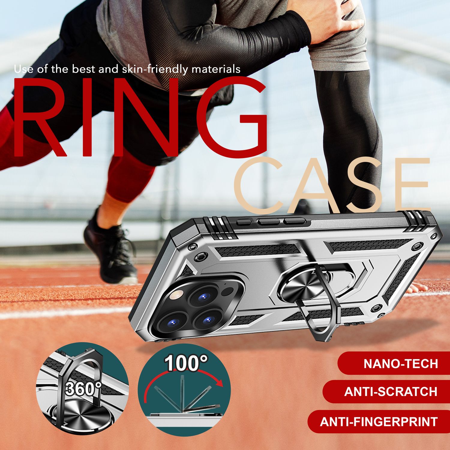 NALIA Military-Style Ringhülle für iPhone 16 Pro, Extrem Schutz Panzer Handyhülle, Hardcase Hülle mit 360° Ring Silber NALIA Outdoor Hülle