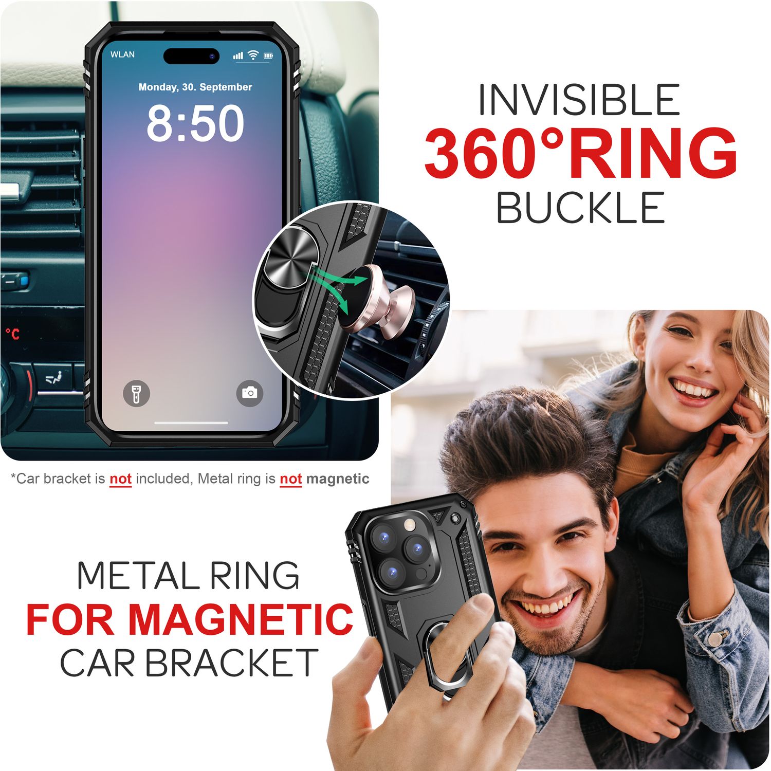 NALIA Military-Style Ringhülle für iPhone 16 Pro Max, Extrem Schutz Handyhülle, Hardcase Hülle mit 360° Ring Schwarz NALIA Outdoor Hülle