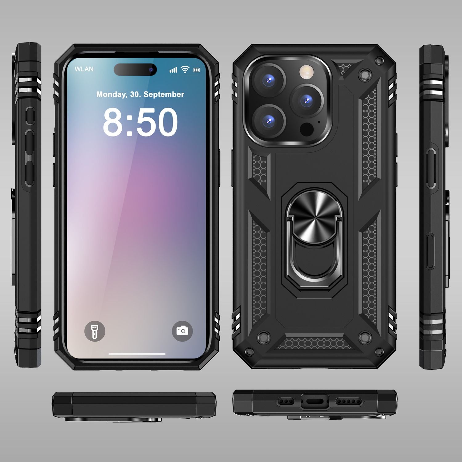 NALIA Military-Style Ringhülle für iPhone 16 Pro Max, Extrem Schutz Handyhülle, Hardcase Hülle mit 360° Ring Schwarz NALIA Outdoor Hülle
