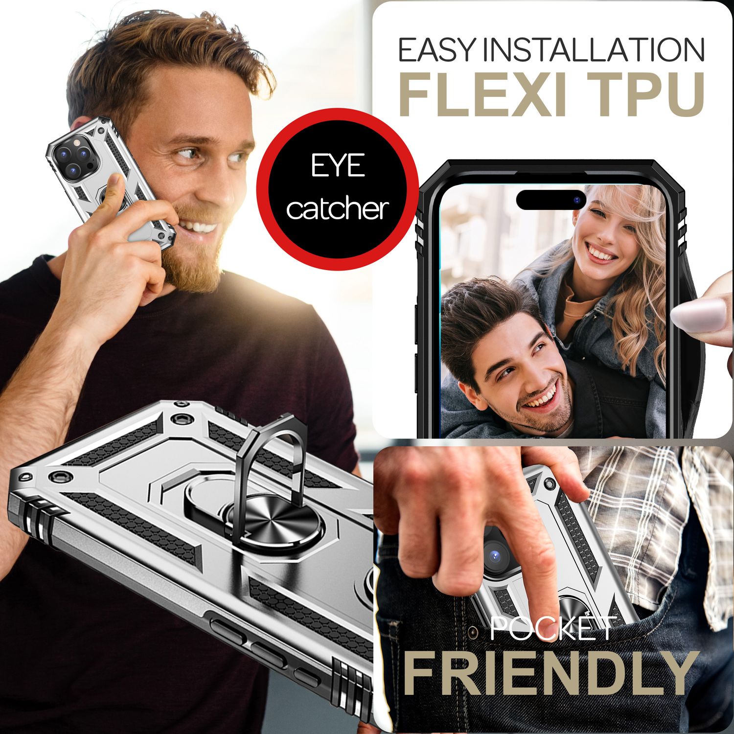 NALIA Military-Style Ringhülle für iPhone 16 Pro Max, Extrem Schutz Handyhülle, Hardcase Hülle mit 360° Ring Silber NALIA Outdoor Hülle