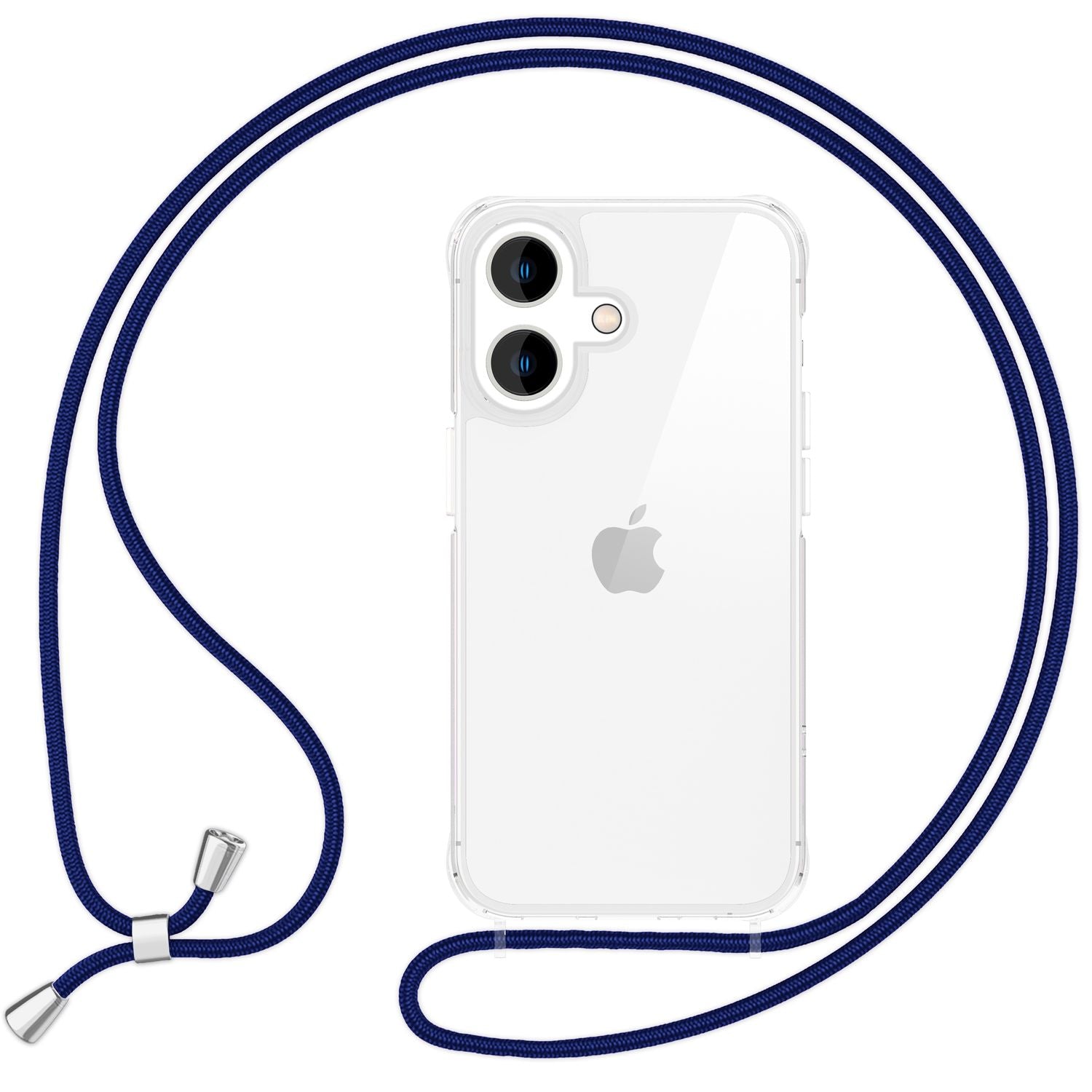 NALIA Klare Hülle mit Band zum Umhängen für iPhone 16, Transparente Schutzhülle mit Handykette, Handyhülle Dunkelblau NALIA Transparente Hülle