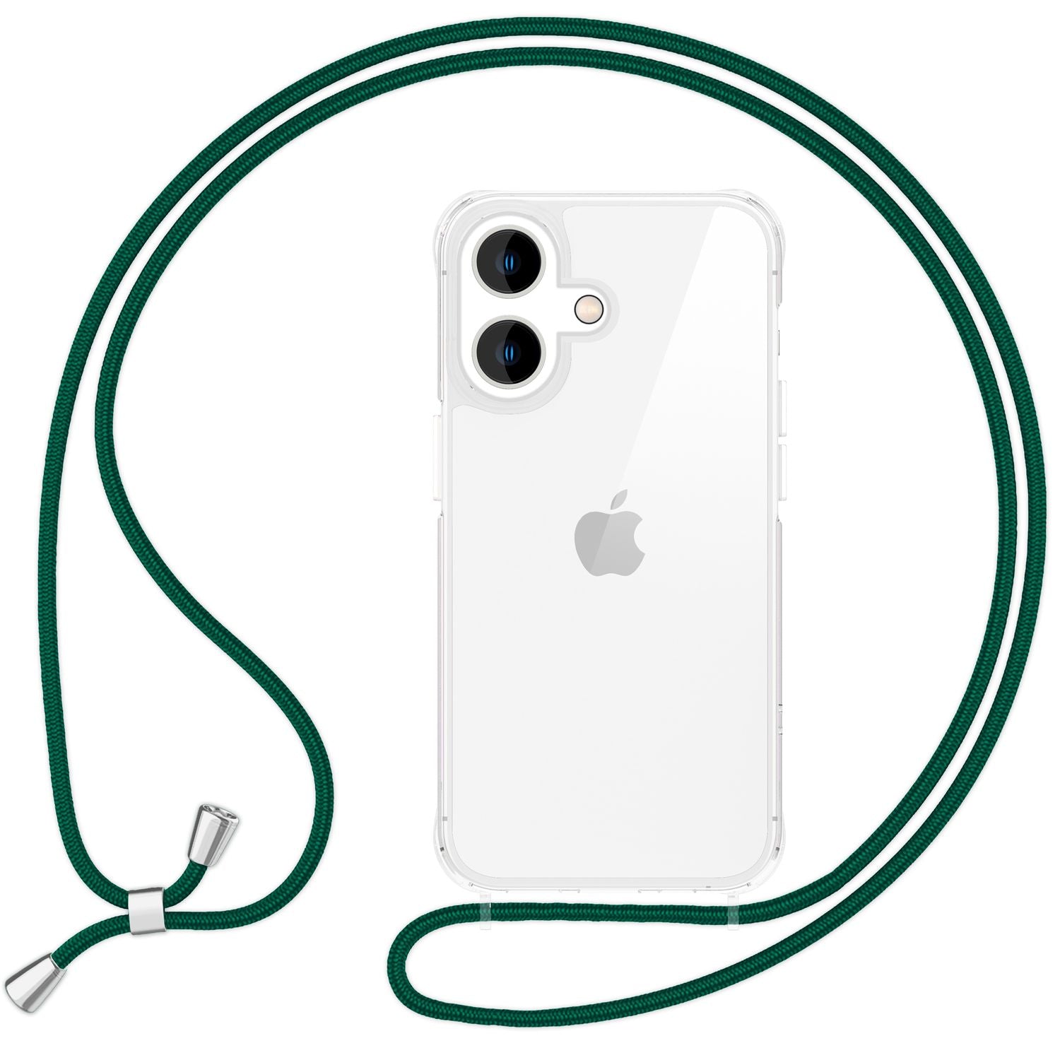 NALIA Klare Hülle mit Band zum Umhängen für iPhone 16, Transparente Schutzhülle mit Handykette, Handyhülle Dunkel-Grün NALIA Transparente Hülle