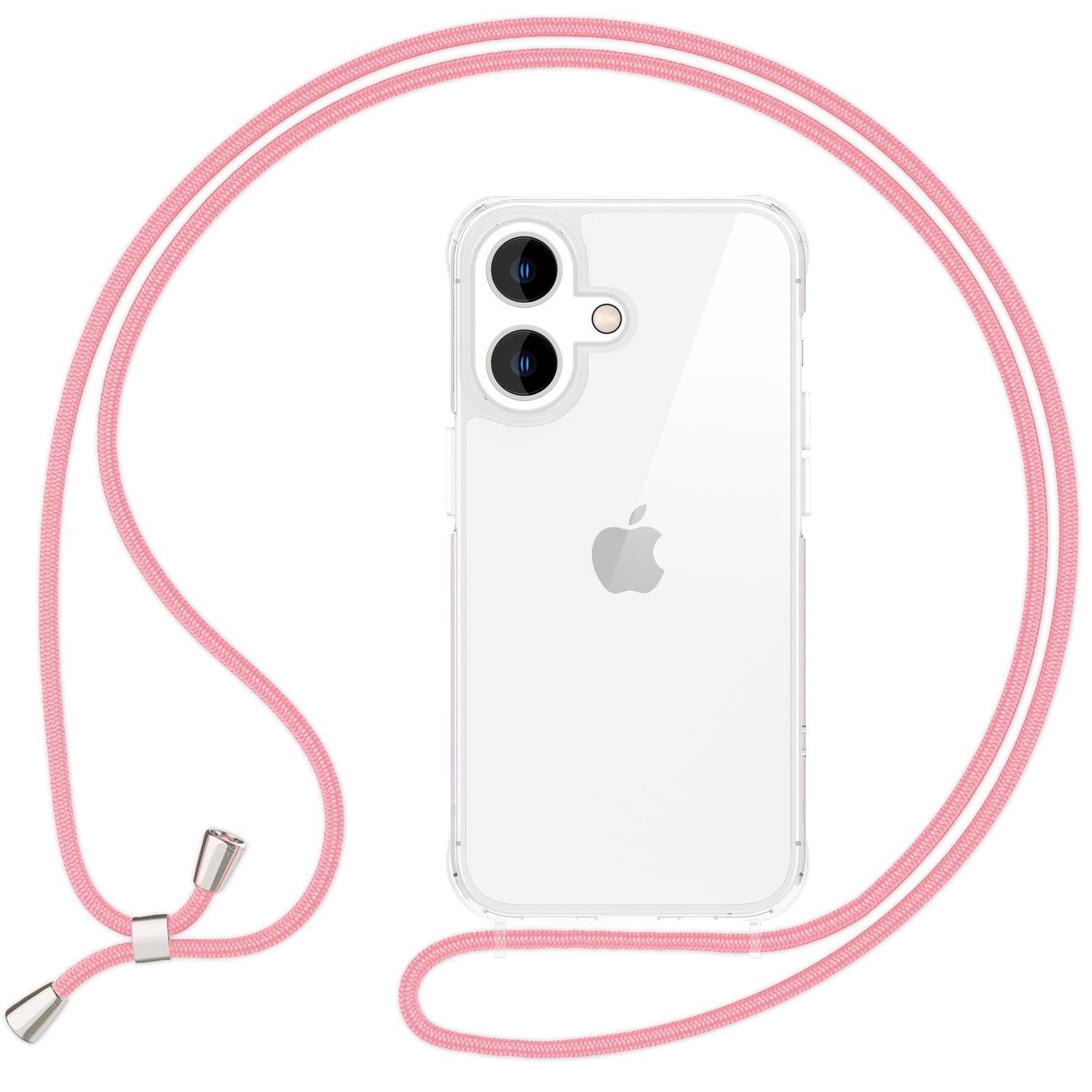 NALIA Klare Hülle mit Band zum Umhängen für iPhone 16, Transparente Schutzhülle mit Handykette, Handyhülle Pastell Rosa NALIA Transparente Hülle