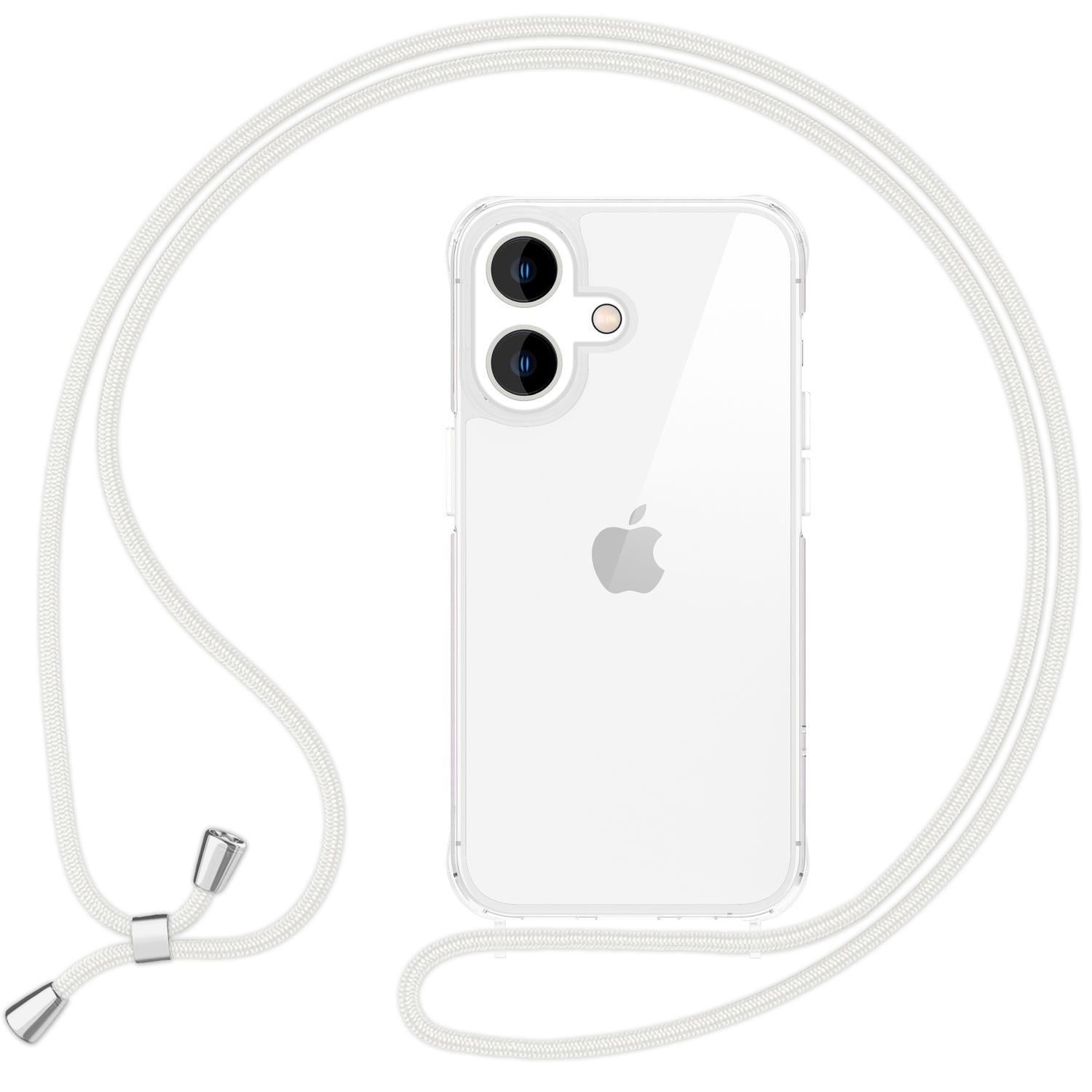 NALIA Klare Hülle mit Band zum Umhängen für iPhone 16, Transparente Schutzhülle mit Handykette, Handyhülle Weiß NALIA Transparente Hülle
