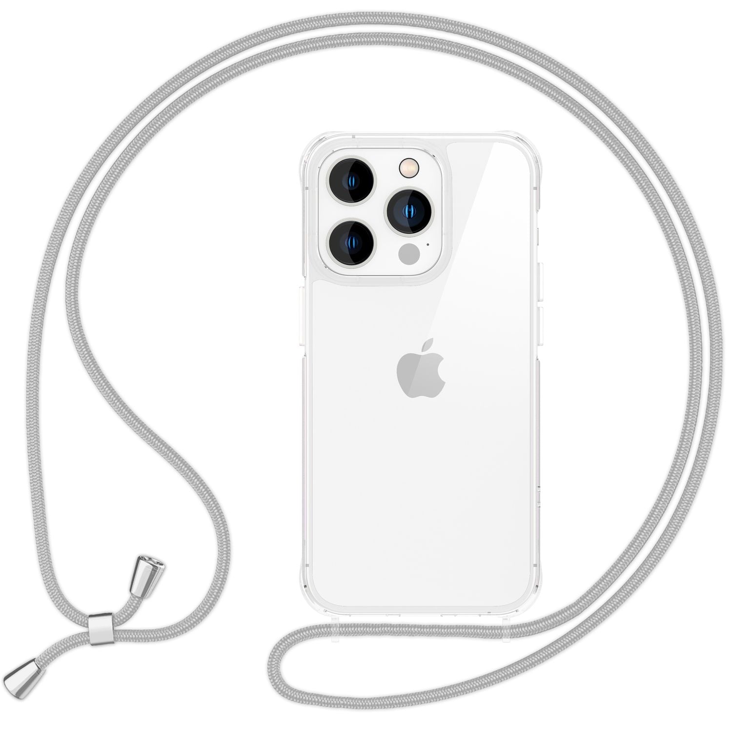 NALIA Klare Hülle mit Band zum Umhängen für iPhone 16 Pro, Transparente Schutz Handyhülle mit Handykette Hellgrau NALIA Transparente Hülle