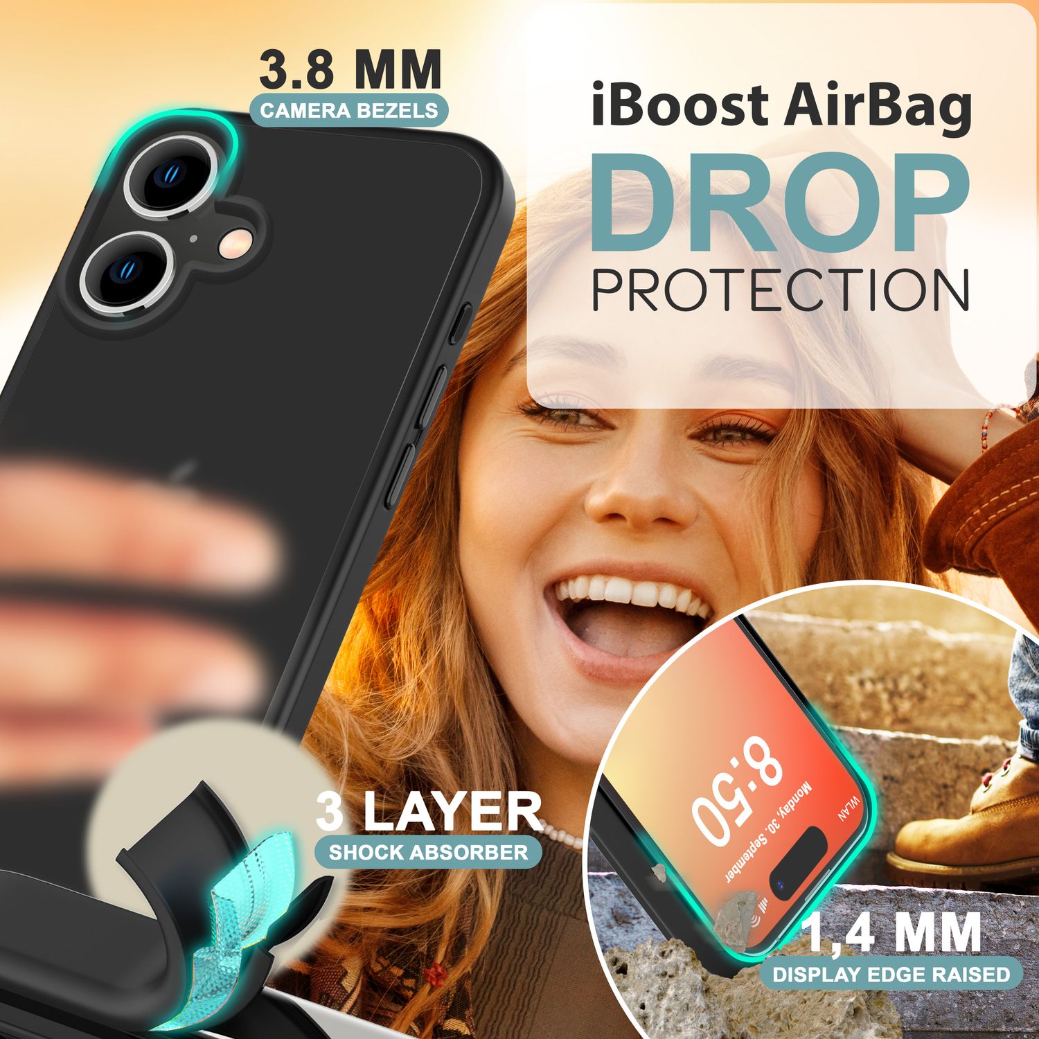 NALIA Matte Hybrid Hülle für iPhone 16, Anti-Fingerabdruck Acryl Rückseite & Silikon-Rand, Semi-Transparent