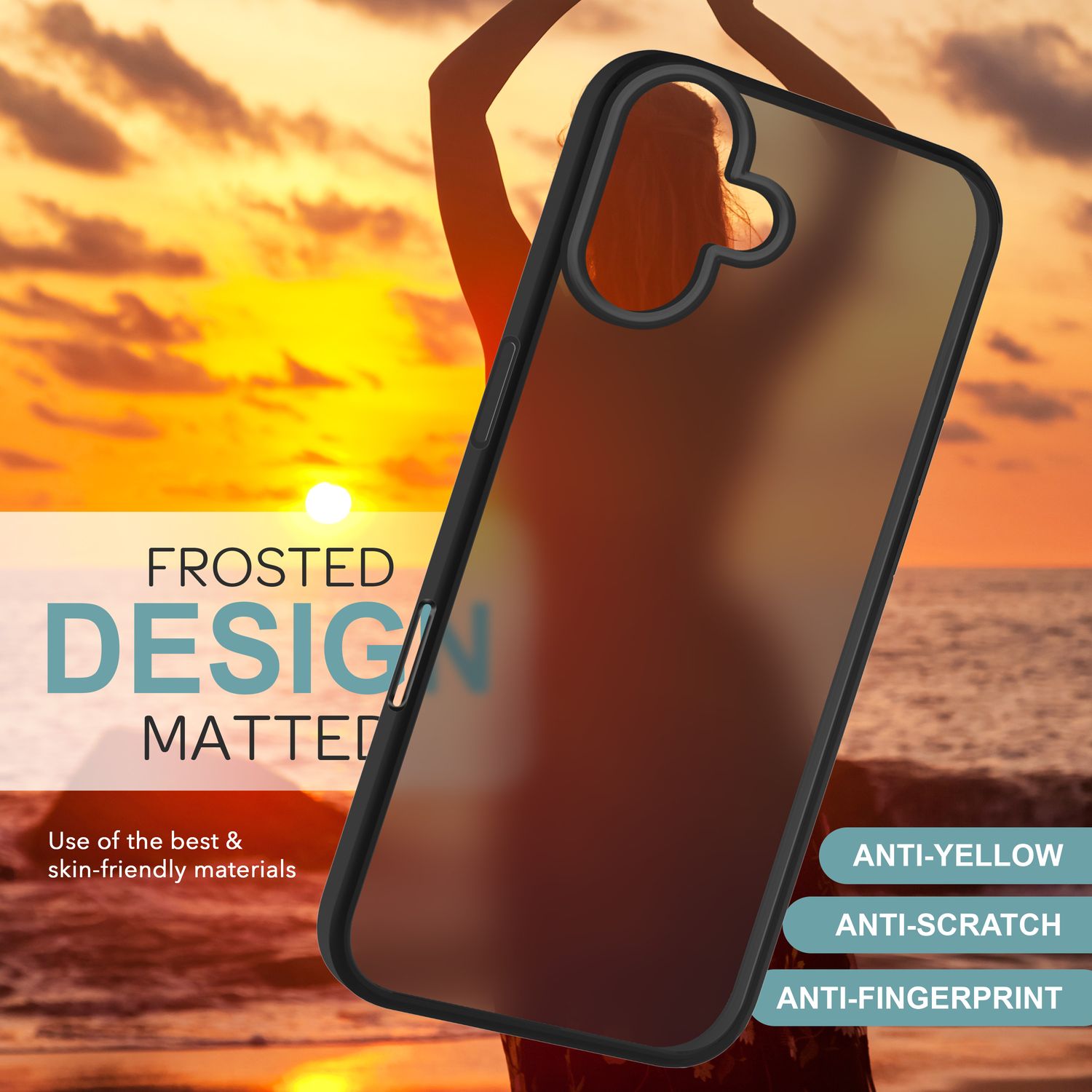 NALIA Matte Hybrid Hülle für iPhone 16, Anti-Fingerabdruck Acryl Rückseite & Silikon-Rand, Semi-Transparent