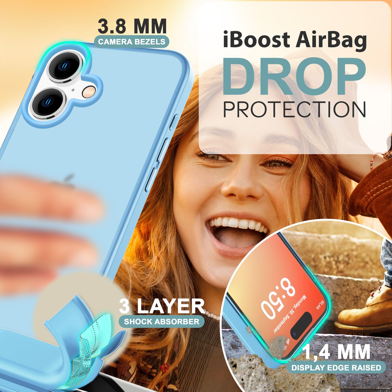 NALIA Matte Hybrid Hülle für iPhone 16, Anti-Fingerabdruck Acryl Rückseite & Silikon-Rand, Semi-Transparent