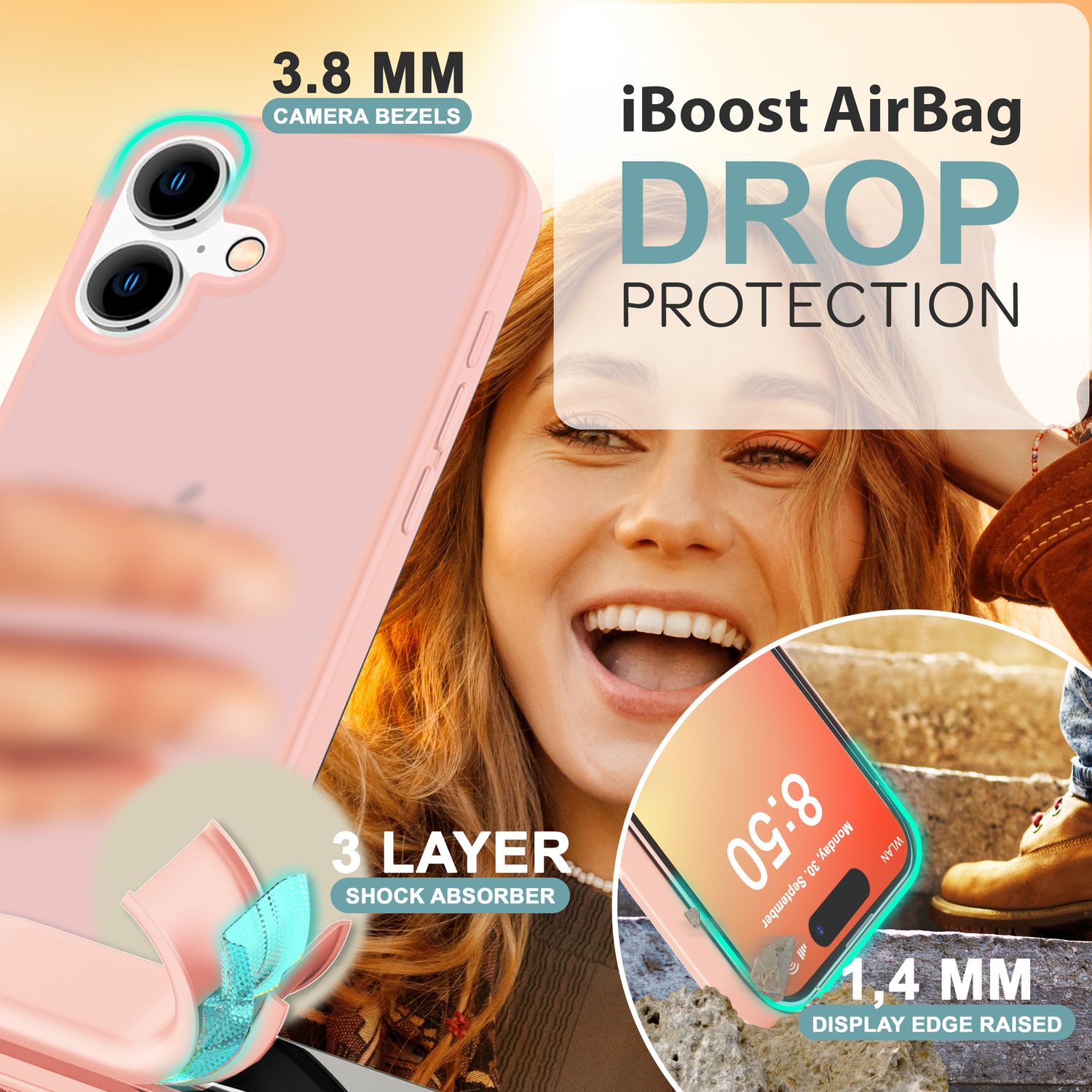 NALIA Matte Hybrid Hülle für iPhone 16, Anti-Fingerabdruck Acryl Rückseite & Silikon-Rand, Semi-Transparent