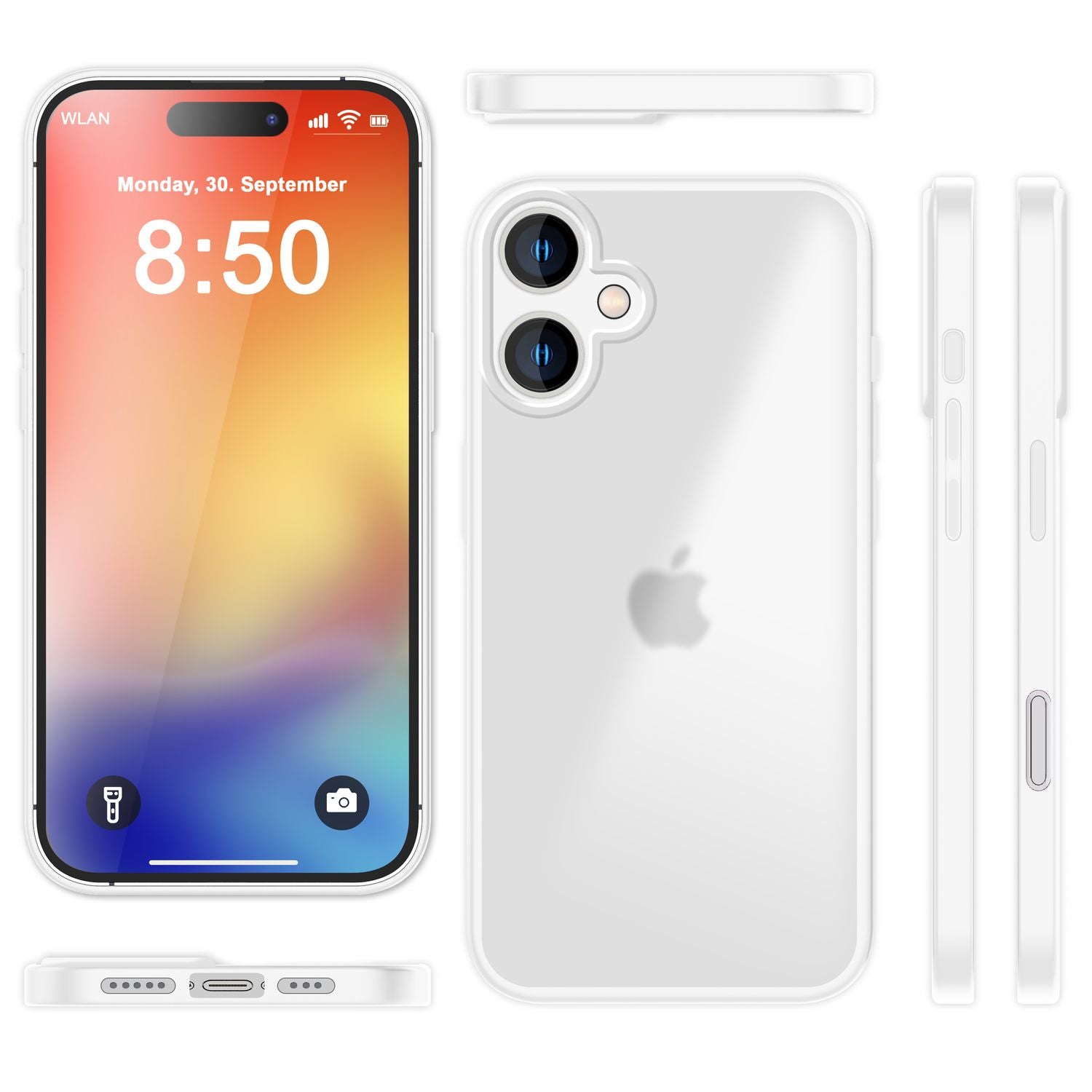 NALIA Matte Hybrid Hülle für iPhone 16, Anti-Fingerabdruck Acryl Rückseite & Silikon-Rand, Semi-Transparent