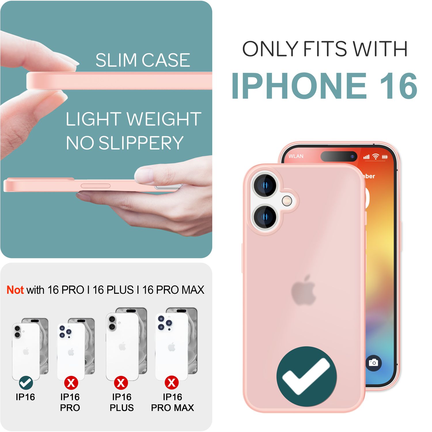 NALIA Matte Hybrid Hülle für iPhone 16, Anti-Fingerabdruck Acryl Rückseite & Silikon-Rand, Semi-Transparent