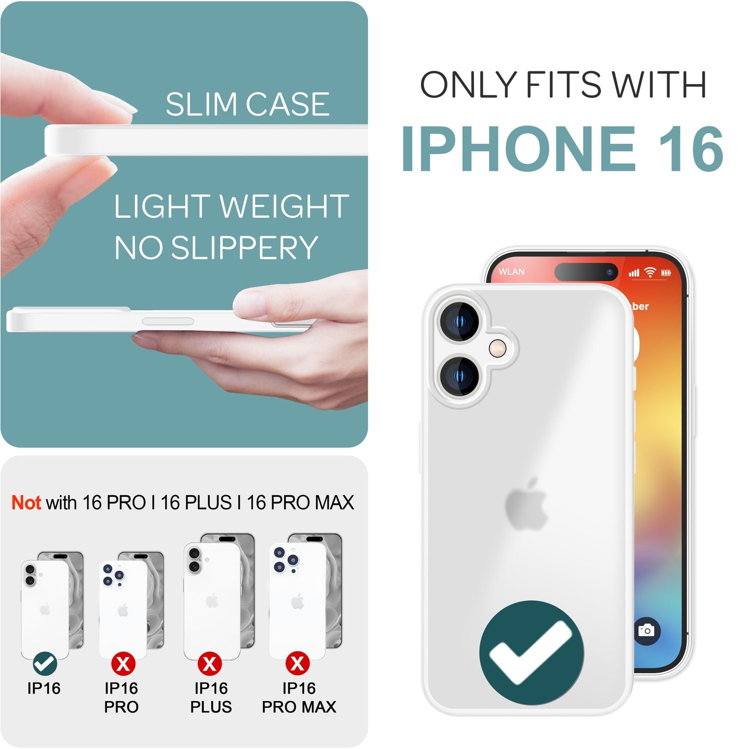 NALIA Matte Hybrid Hülle für iPhone 16, Anti-Fingerabdruck Acryl Rückseite & Silikon-Rand, Semi-Transparent