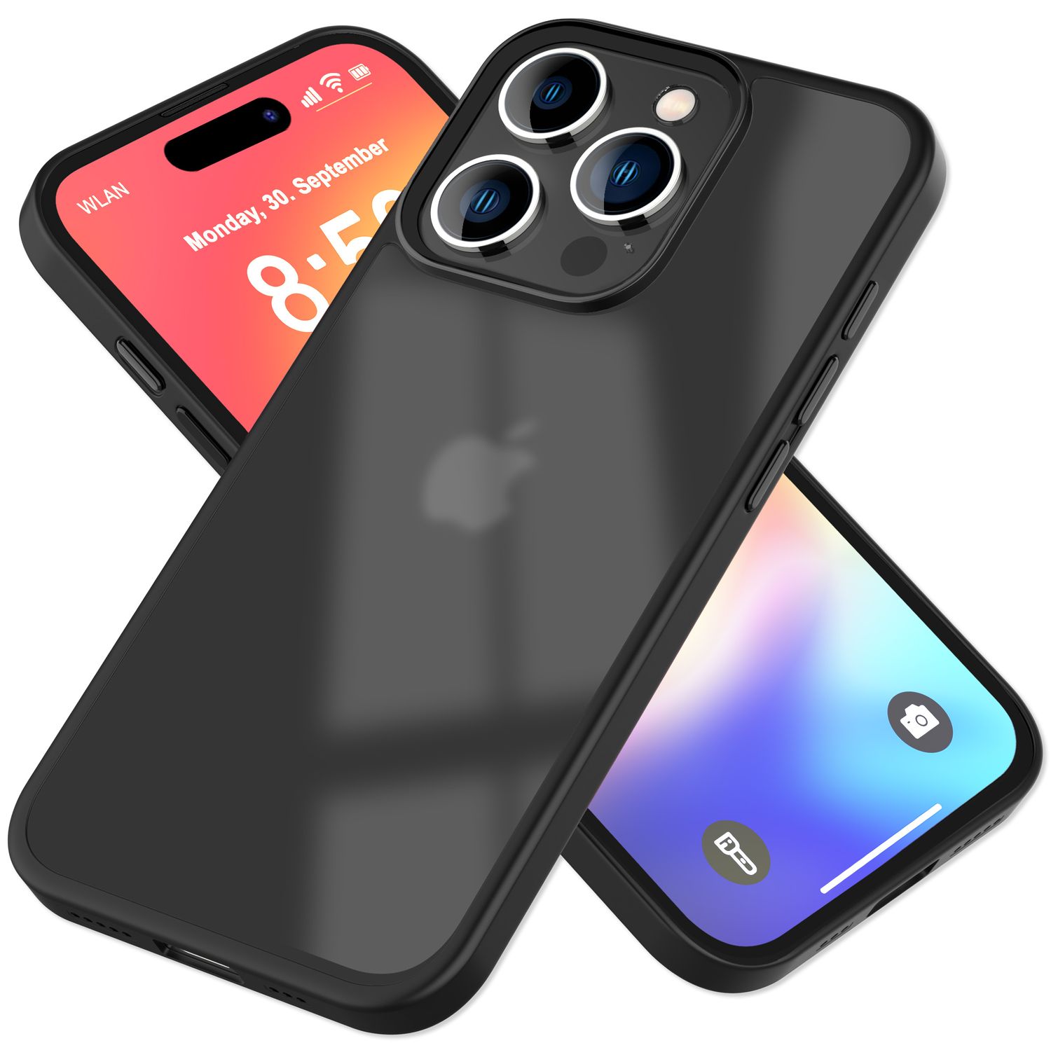 NALIA Matte Hybrid Hülle für iPhone 16 Pro, Anti-Fingerabdruck Acryl Rückseite & Silikon, Semi-Transparent Schwarz NALIA Protective Hülle