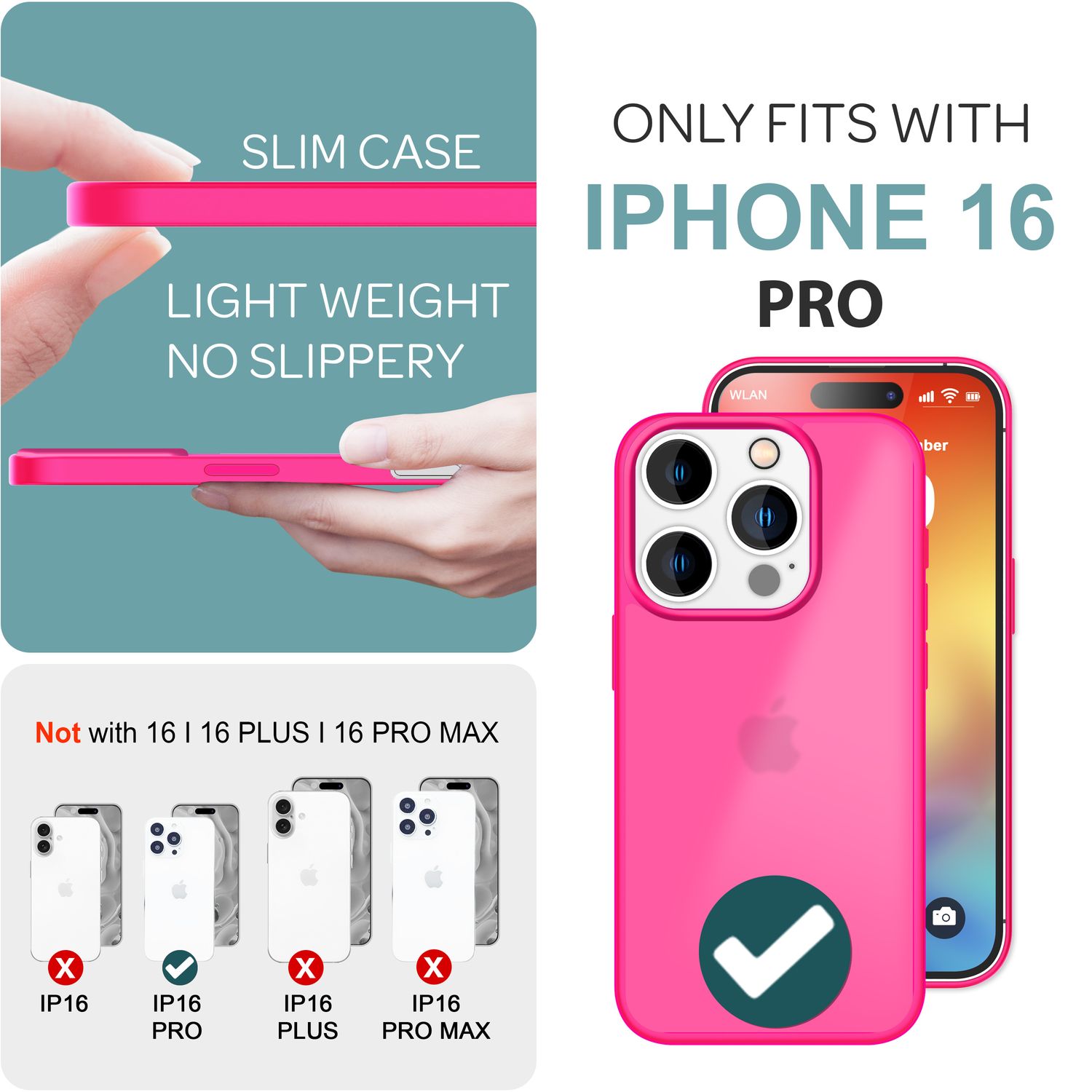 NALIA Matte Hybrid Hülle für iPhone 16 Pro, Anti-Fingerabdruck Acryl Rückseite & Silikon, Semi-Transparent