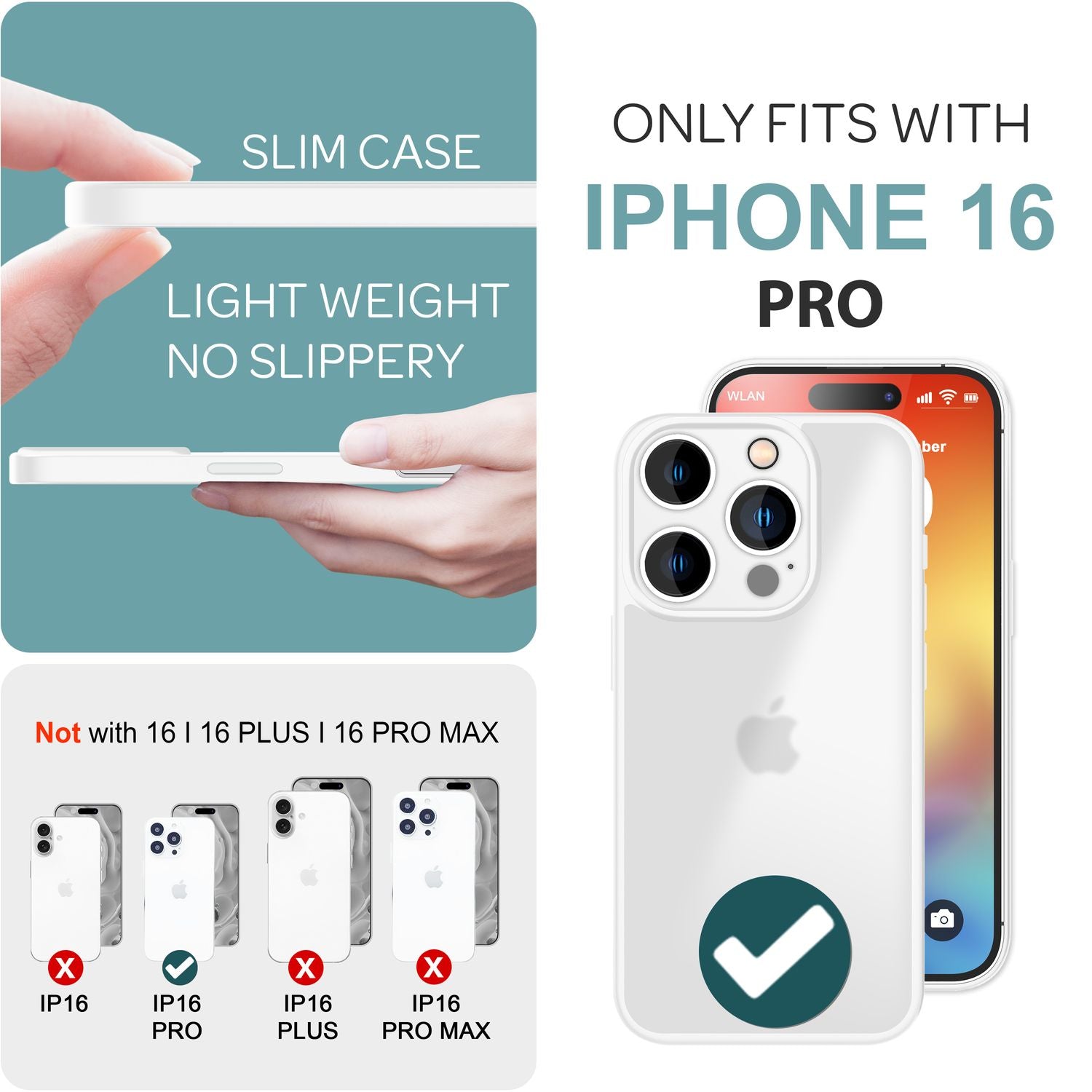 NALIA Matte Hybrid Hülle für iPhone 16 Pro, Anti-Fingerabdruck Acryl Rückseite & Silikon, Semi-Transparent