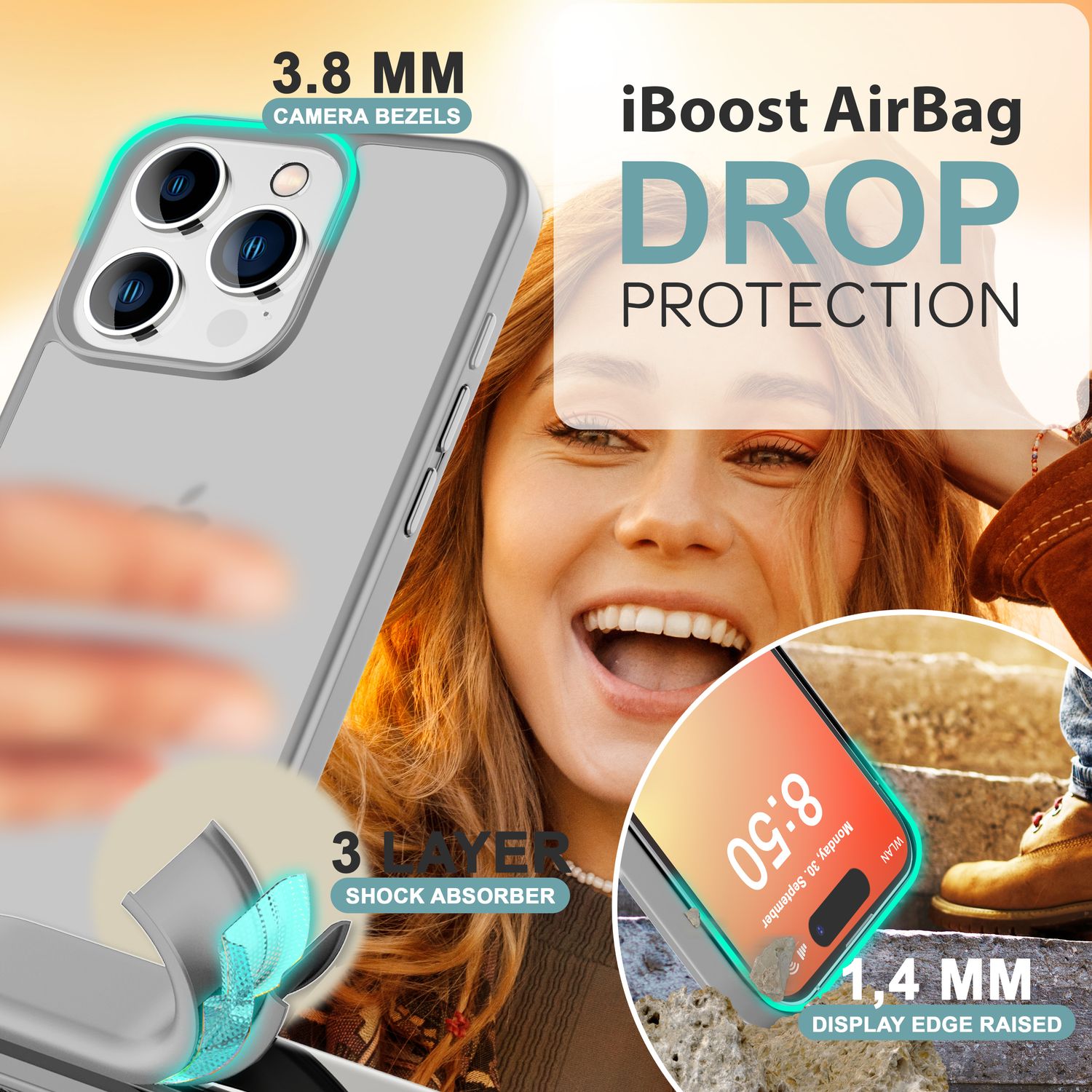 NALIA Matte Hybrid Hülle für iPhone 16 Pro Max, Anti-Fingerabdruck Acryl Rückseite, Cover Semi-Transparent